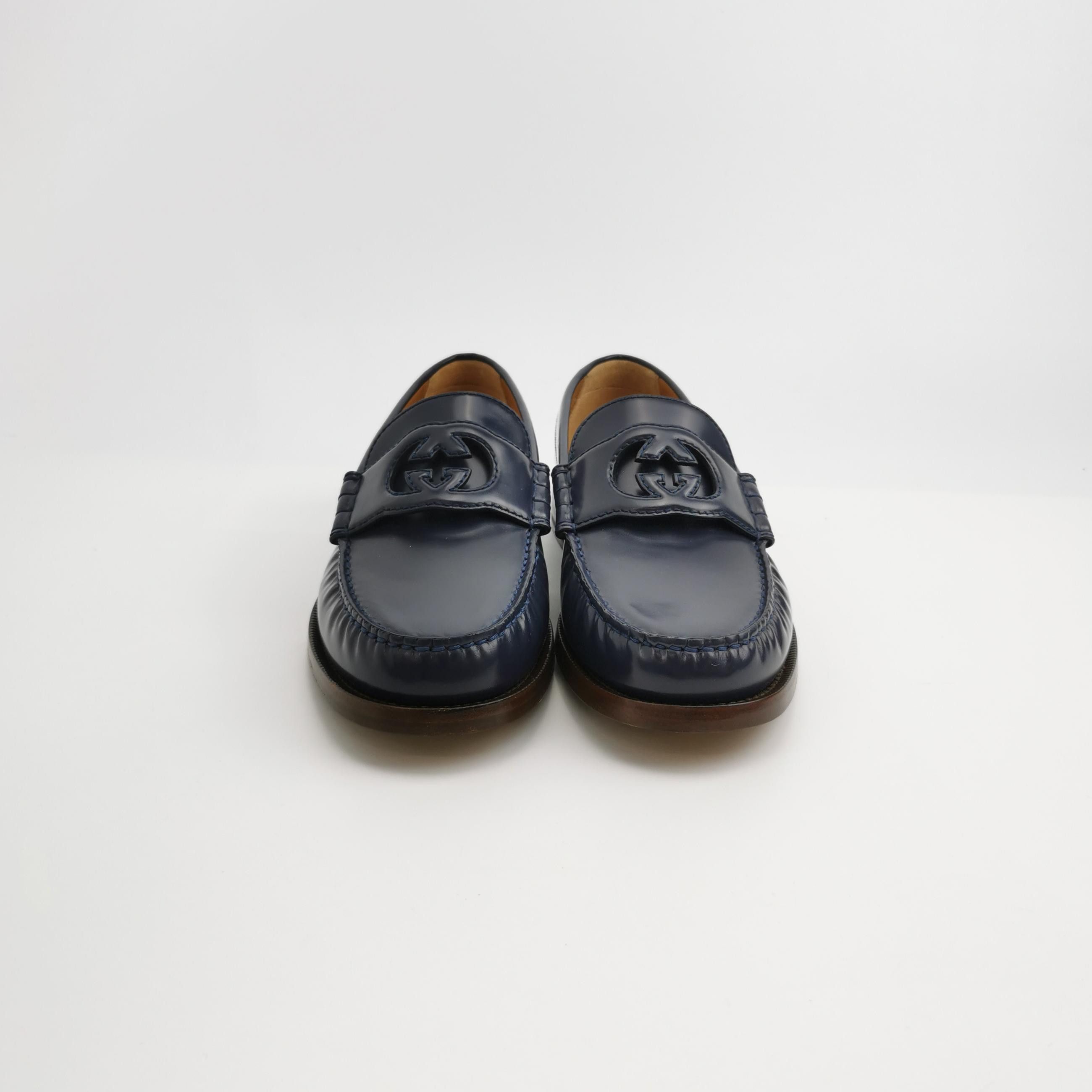 Gucci Gucci Interlocking G Navy Leather Loafers Size 40 Size US 7 / EU 40 - 4 Thumbnail