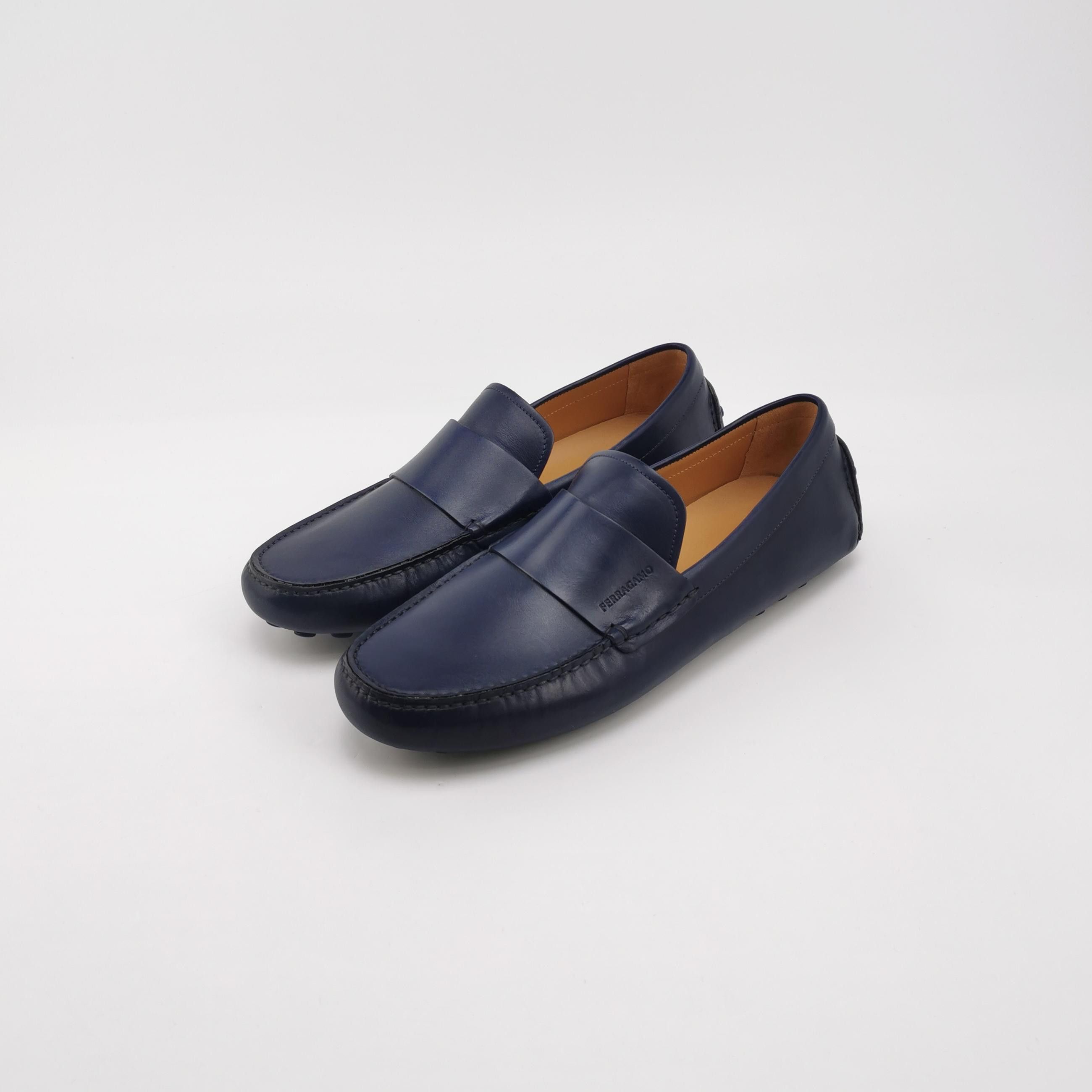 Salvatore Ferragamo Salvatore Ferragamo Blue Leather Pebble Sole Drivers 10 Size US 10 / EU 43 - 3 Thumbnail