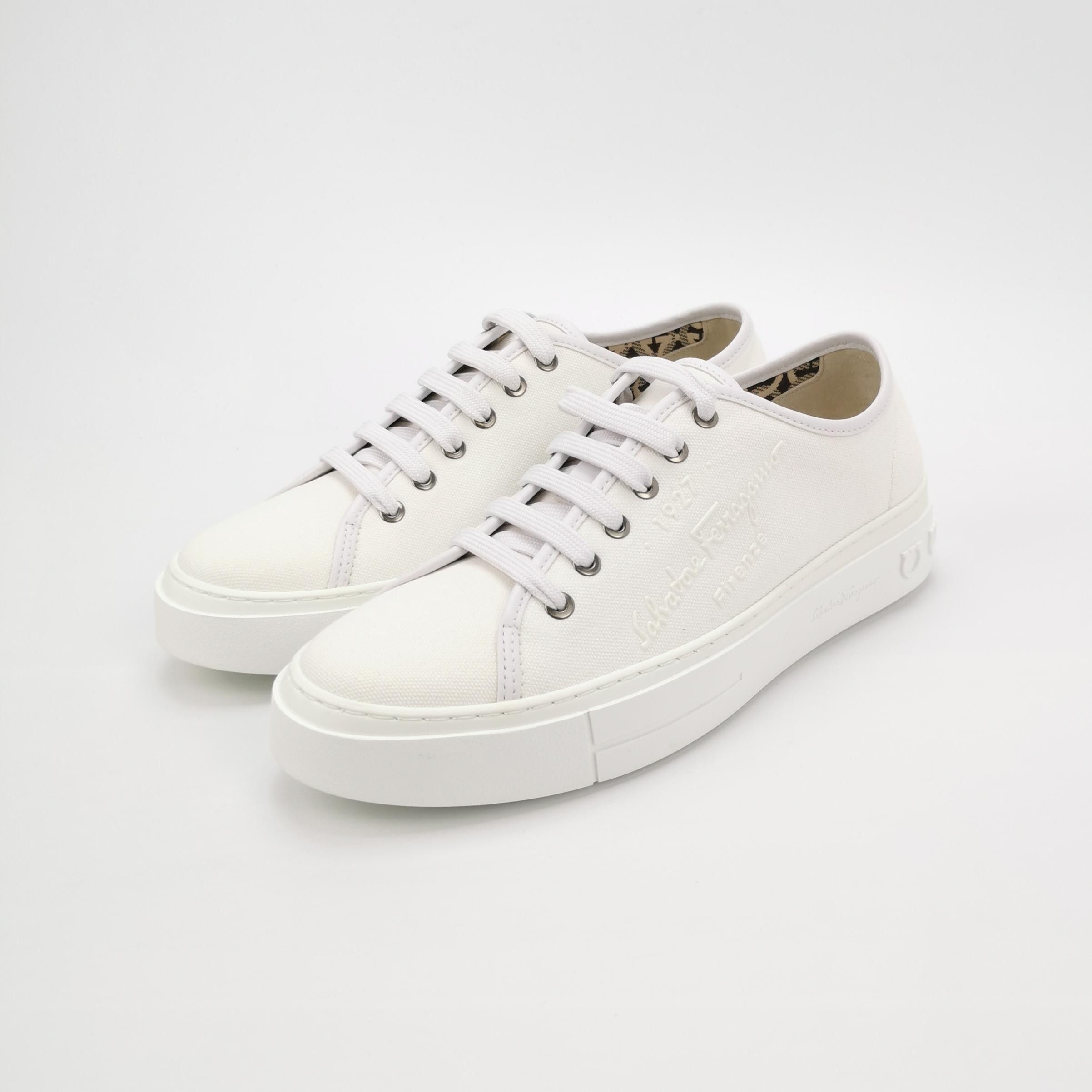 Salvatore Ferragamo Salvatore Ferragamo White Canvas Logo Sneakers 41 Size US 8 / EU 41 - 3 Thumbnail
