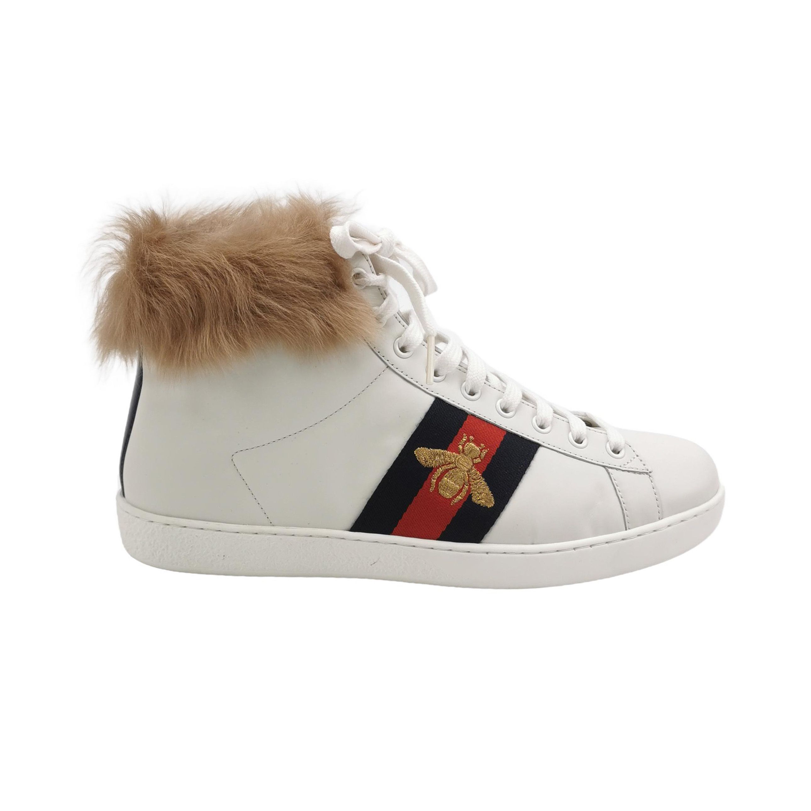 Gucci Gucci Fur-Trimmed Bee Ace Sneakers Size 40 Size US 7 / EU 40 - 2 Thumbnail