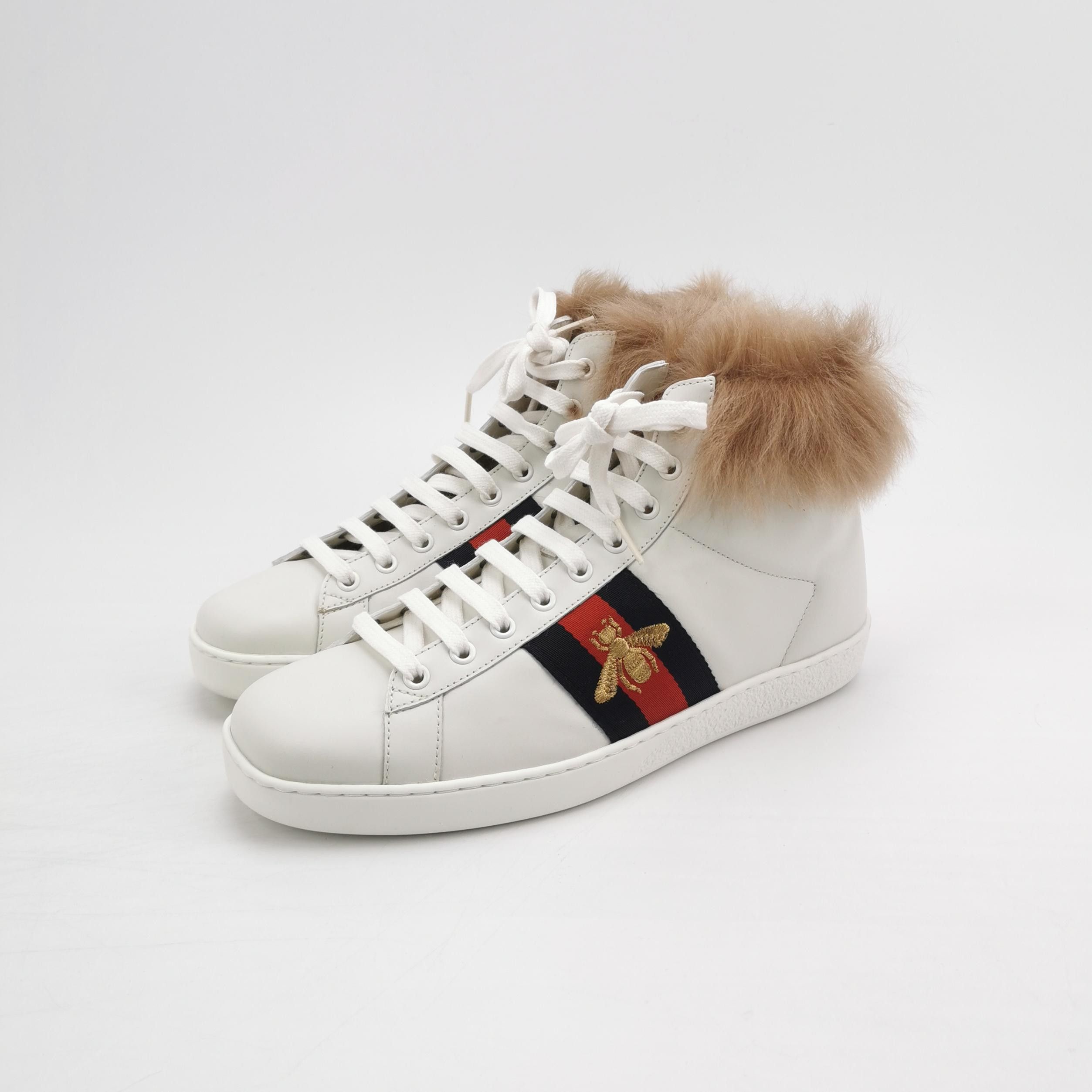Gucci Gucci Fur-Trimmed Bee Ace Sneakers Size 40 Size US 7 / EU 40 - 3 Thumbnail