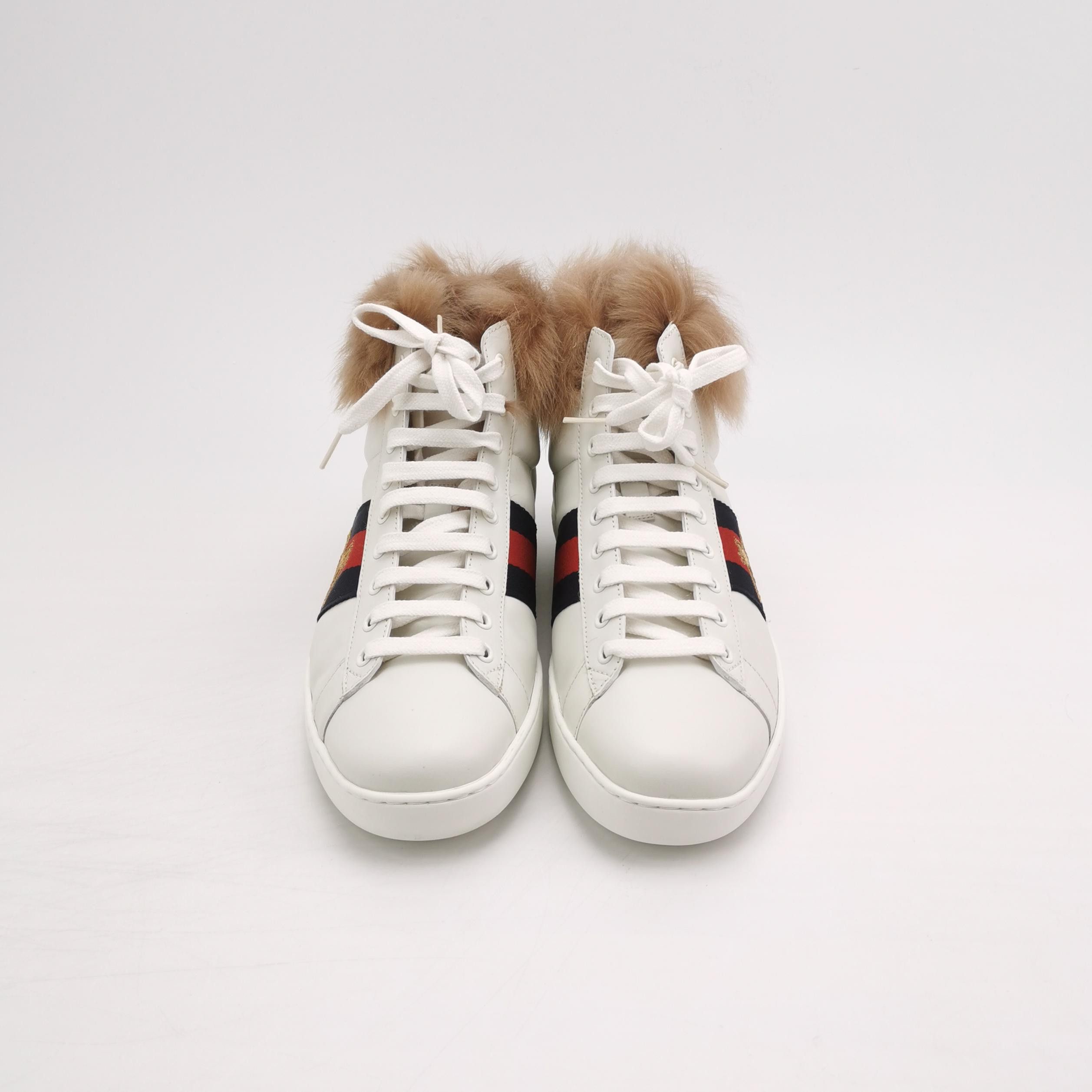 Gucci Gucci Fur-Trimmed Bee Ace Sneakers Size 40 Size US 7 / EU 40 - 4 Thumbnail