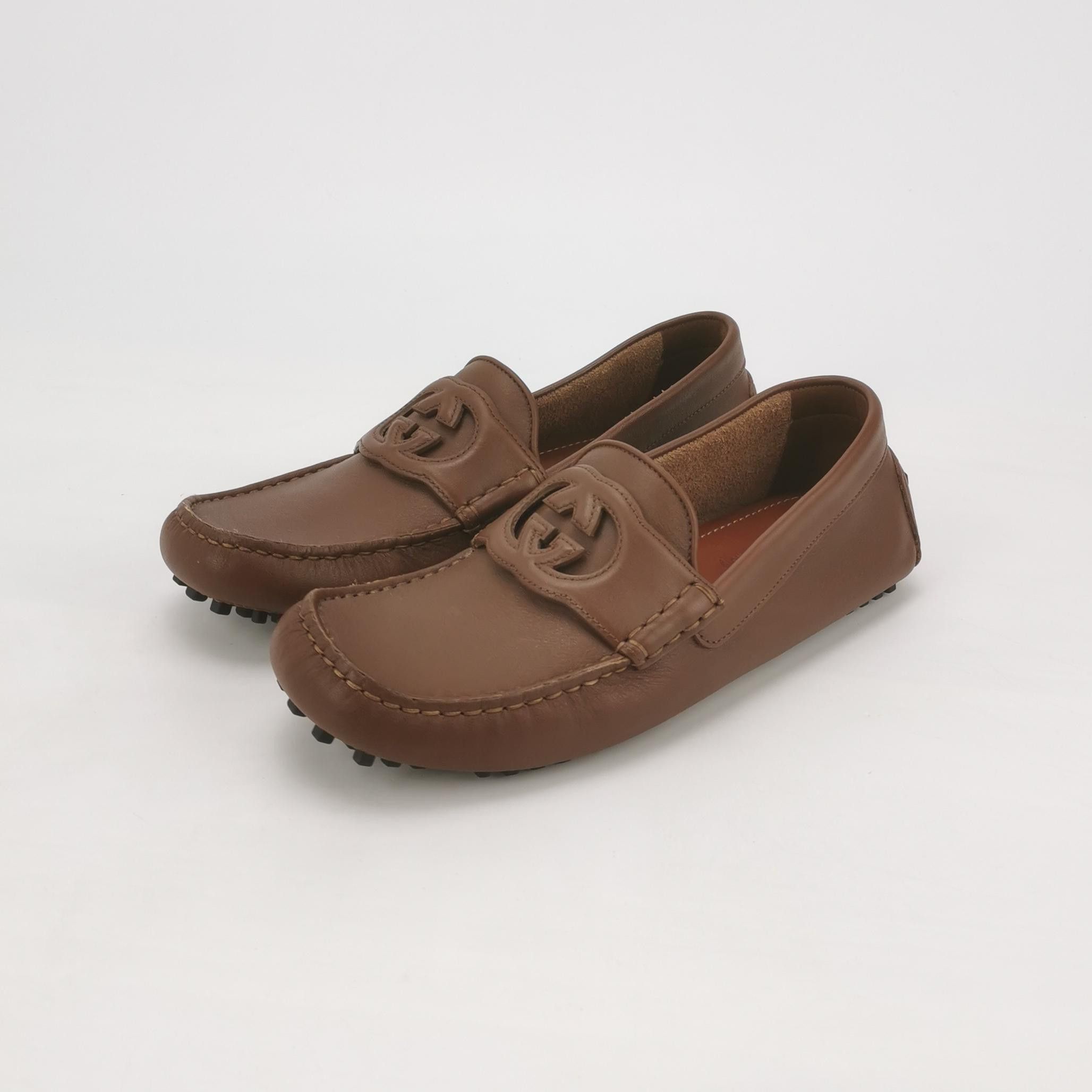 Gucci Gucci Brown Leather Interlocking G Drivers 38.5 Size US 5.5 / EU 38 - 3 Thumbnail
