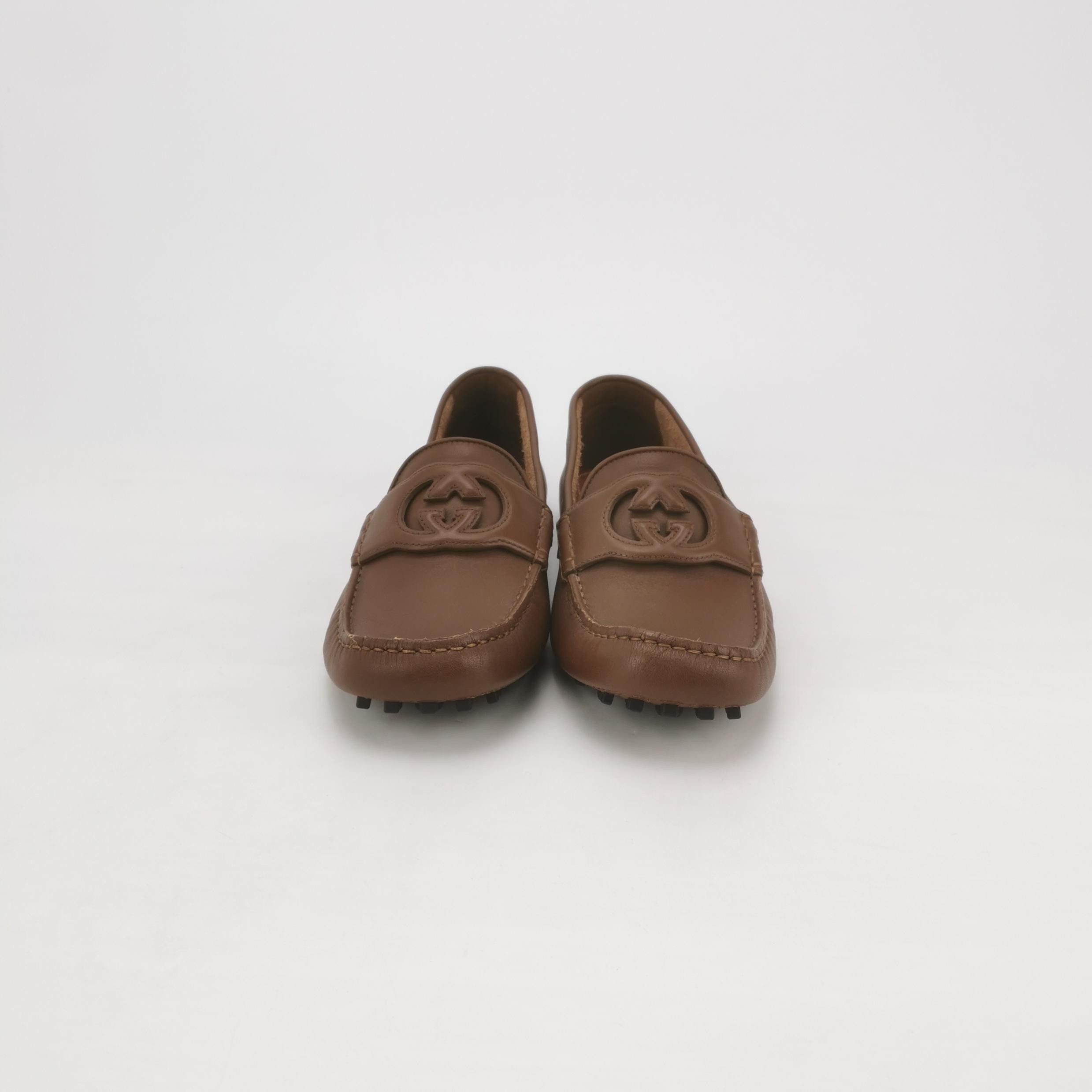 Gucci Gucci Brown Leather Interlocking G Drivers 38.5 Size US 5.5 / EU 38 - 4 Thumbnail