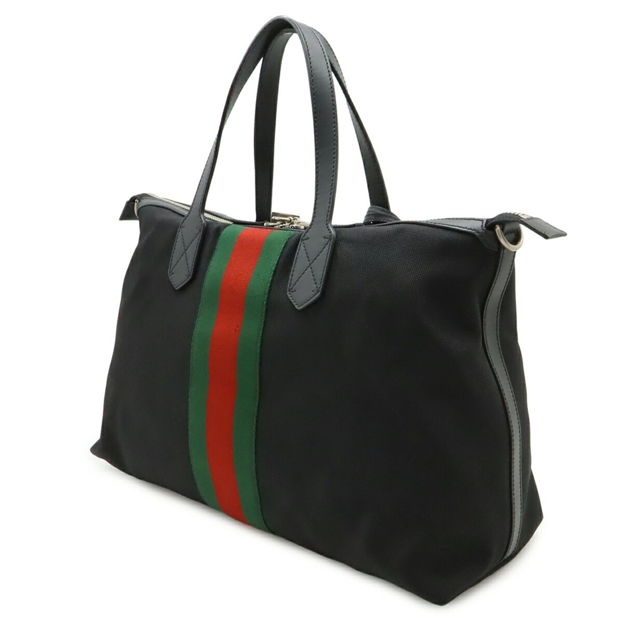 Gucci GUCCI Web Stripe Sherry Line Tote Bag, Large Tote, Shoulder Nylon Leather, Black, 619750 Size ONE SIZE - 3 Thumbnail