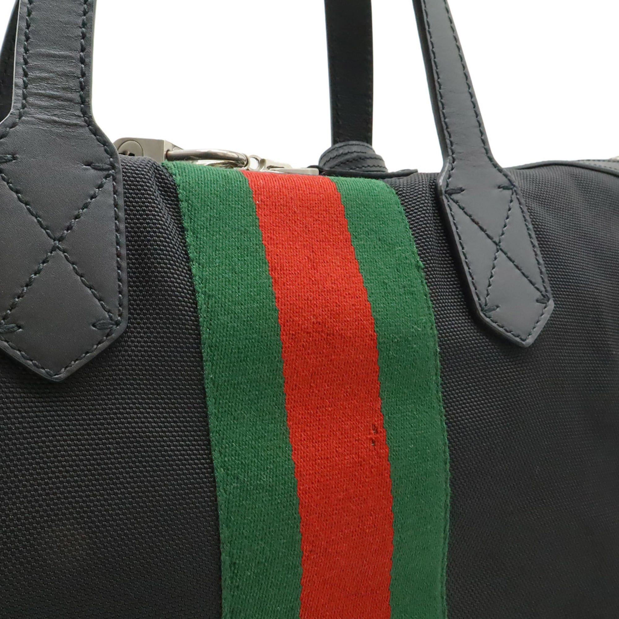 Gucci GUCCI Web Stripe Sherry Line Tote Bag, Large Tote, Shoulder Nylon Leather, Black, 619750 Size ONE SIZE - 9 Thumbnail