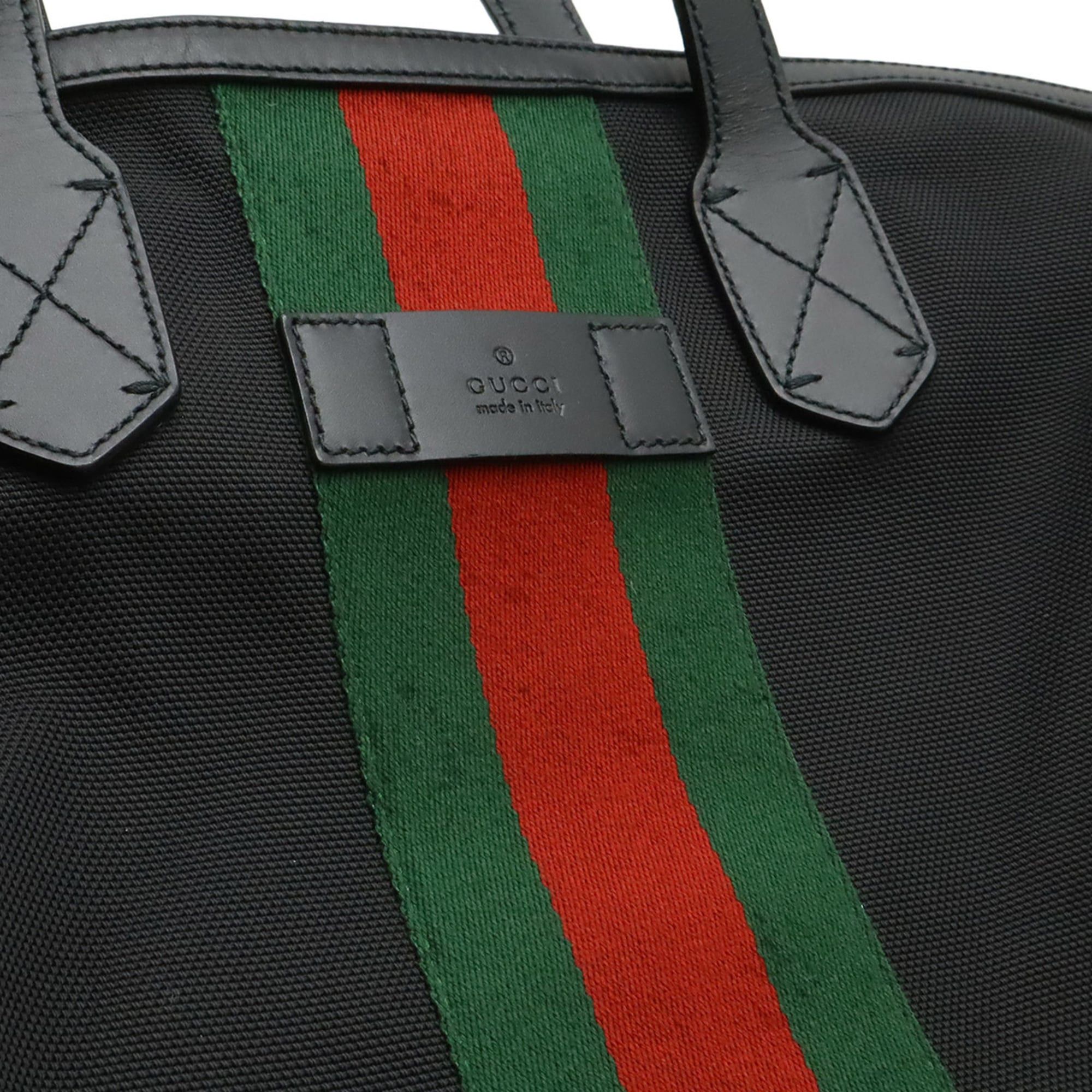 Gucci GUCCI Web Stripe Sherry Line Tote Bag, Large Tote, Shoulder Nylon Leather, Black, 619750 Size ONE SIZE - 10 Thumbnail