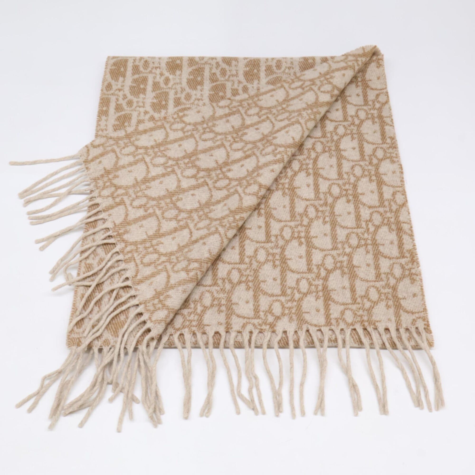 Dior Christian Dior DIOR Dior Trotter pattern cashmere wool scarf beige women's Size ONE SIZE - 4 Thumbnail