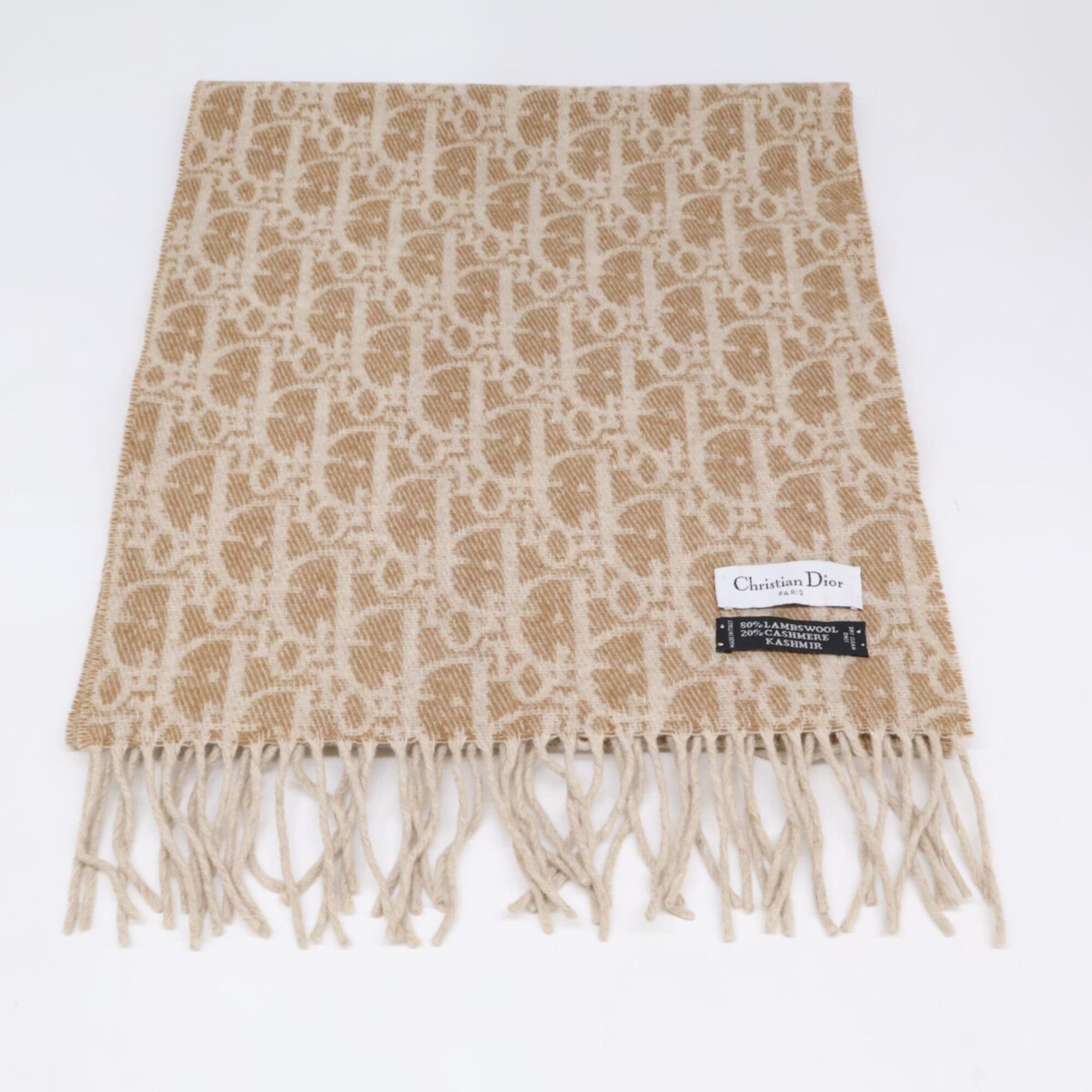 Dior Christian Dior DIOR Dior Trotter pattern cashmere wool scarf beige women's Size ONE SIZE - 2 Thumbnail