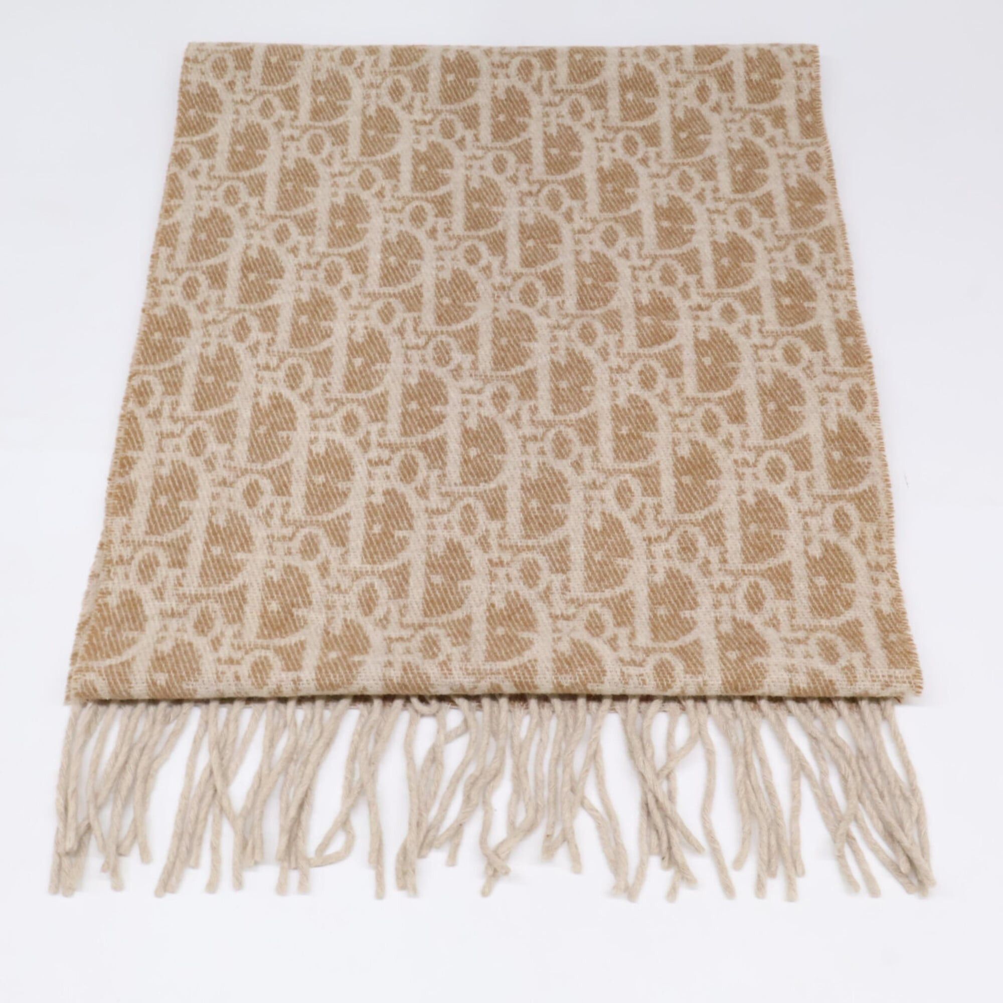 Dior Christian Dior DIOR Dior Trotter pattern cashmere wool scarf beige women's Size ONE SIZE - 3 Thumbnail