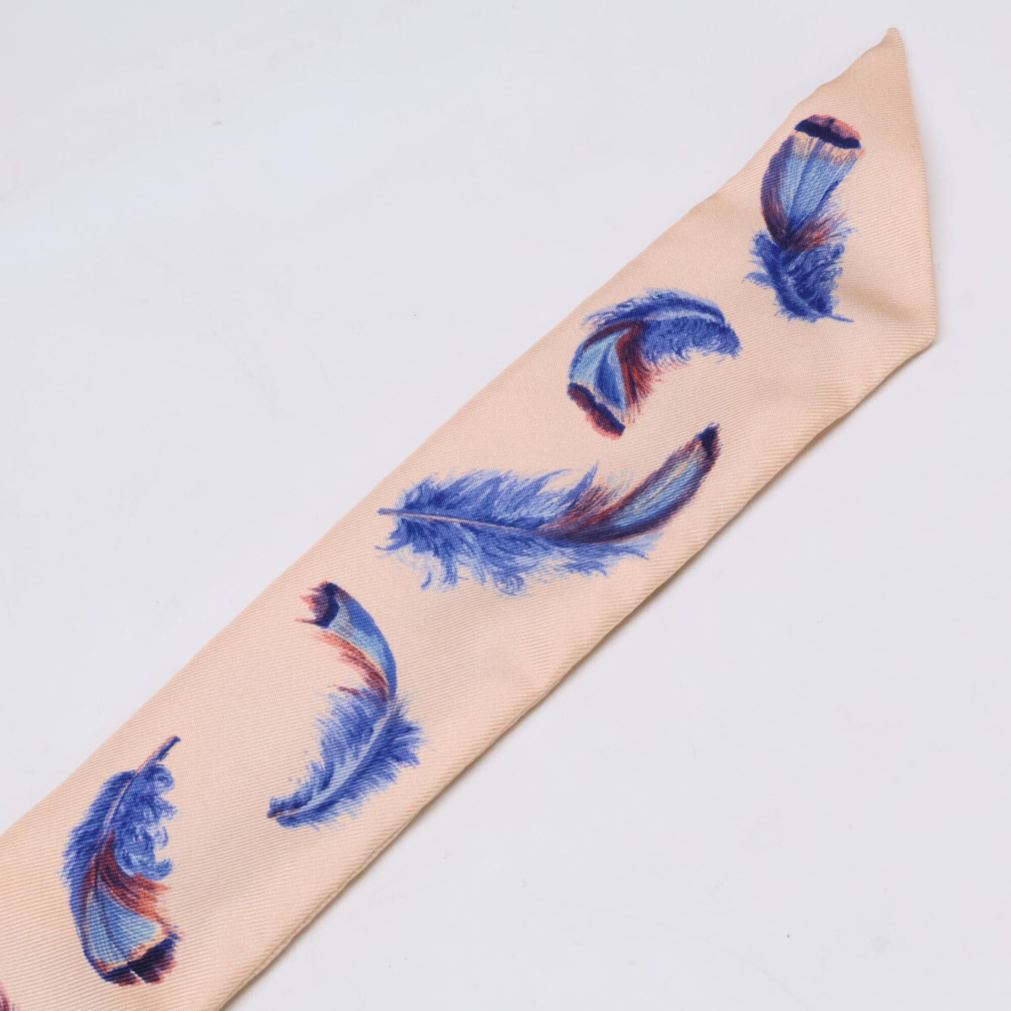 Hermes HERMES Feather Silk Twilly Scarf/Muffler, Light Pink/Blue, Women's Size ONE SIZE - 4 Thumbnail