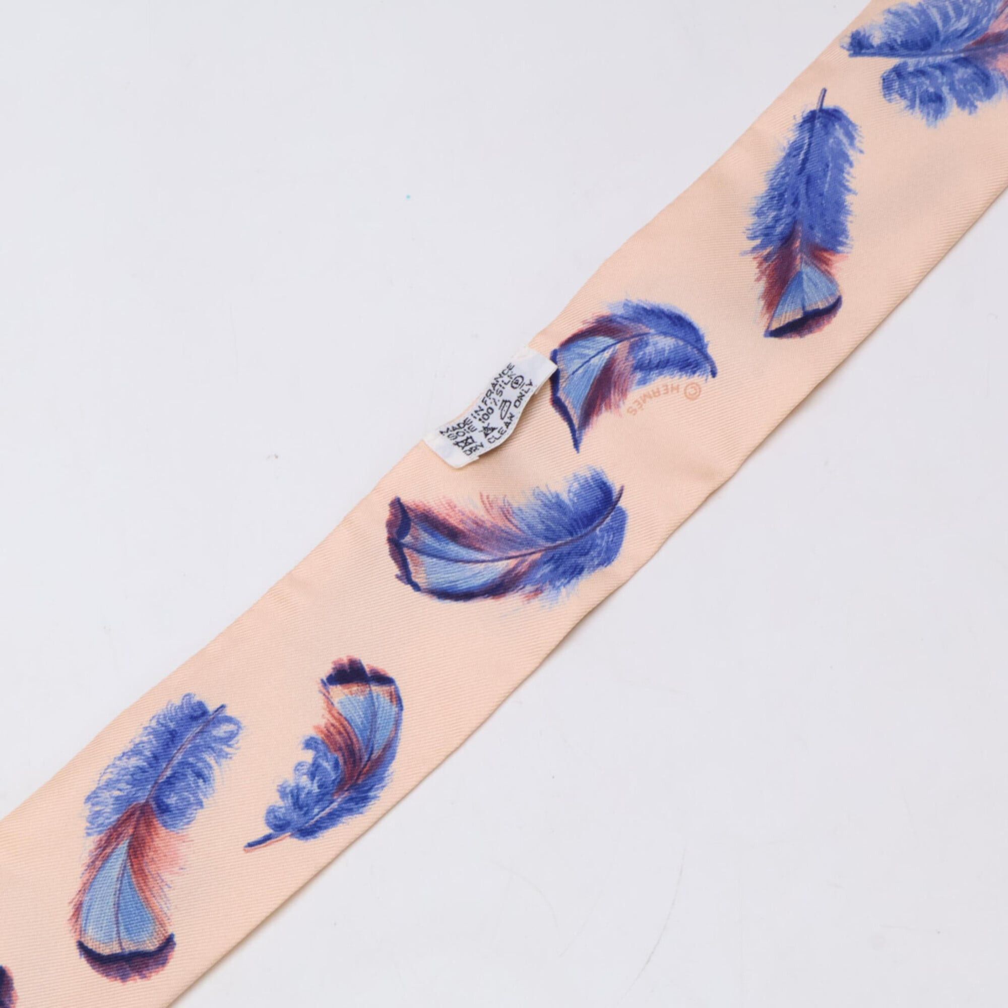 Hermes HERMES Feather Silk Twilly Scarf/Muffler, Light Pink/Blue, Women's Size ONE SIZE - 6 Thumbnail