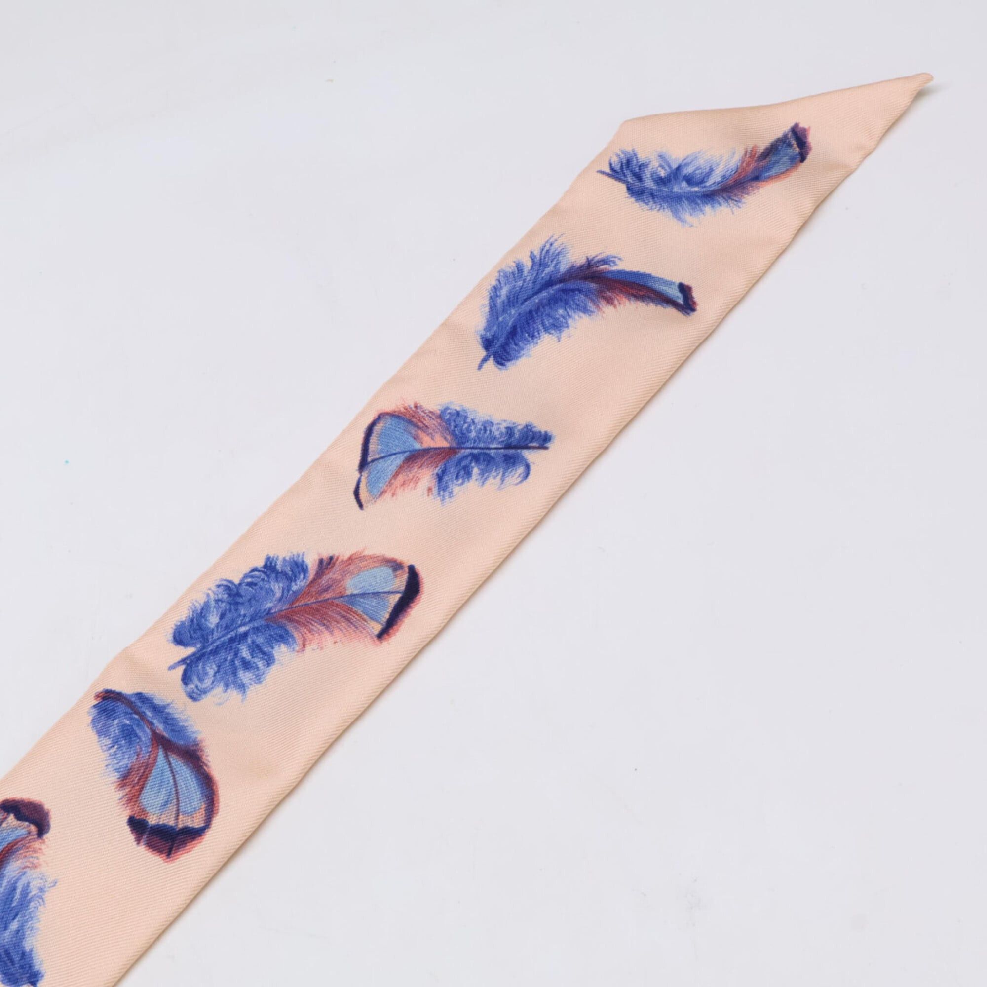 Hermes HERMES Feather Silk Twilly Scarf/Muffler, Light Pink/Blue, Women's Size ONE SIZE - 7 Thumbnail