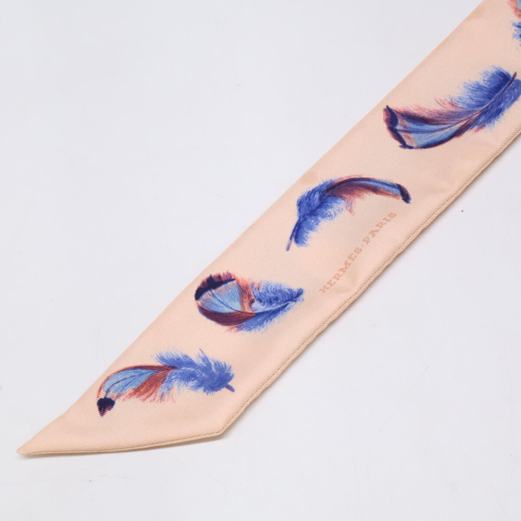Hermes HERMES Feather Silk Twilly Scarf/Muffler, Light Pink/Blue, Women's Size ONE SIZE - 2 Thumbnail