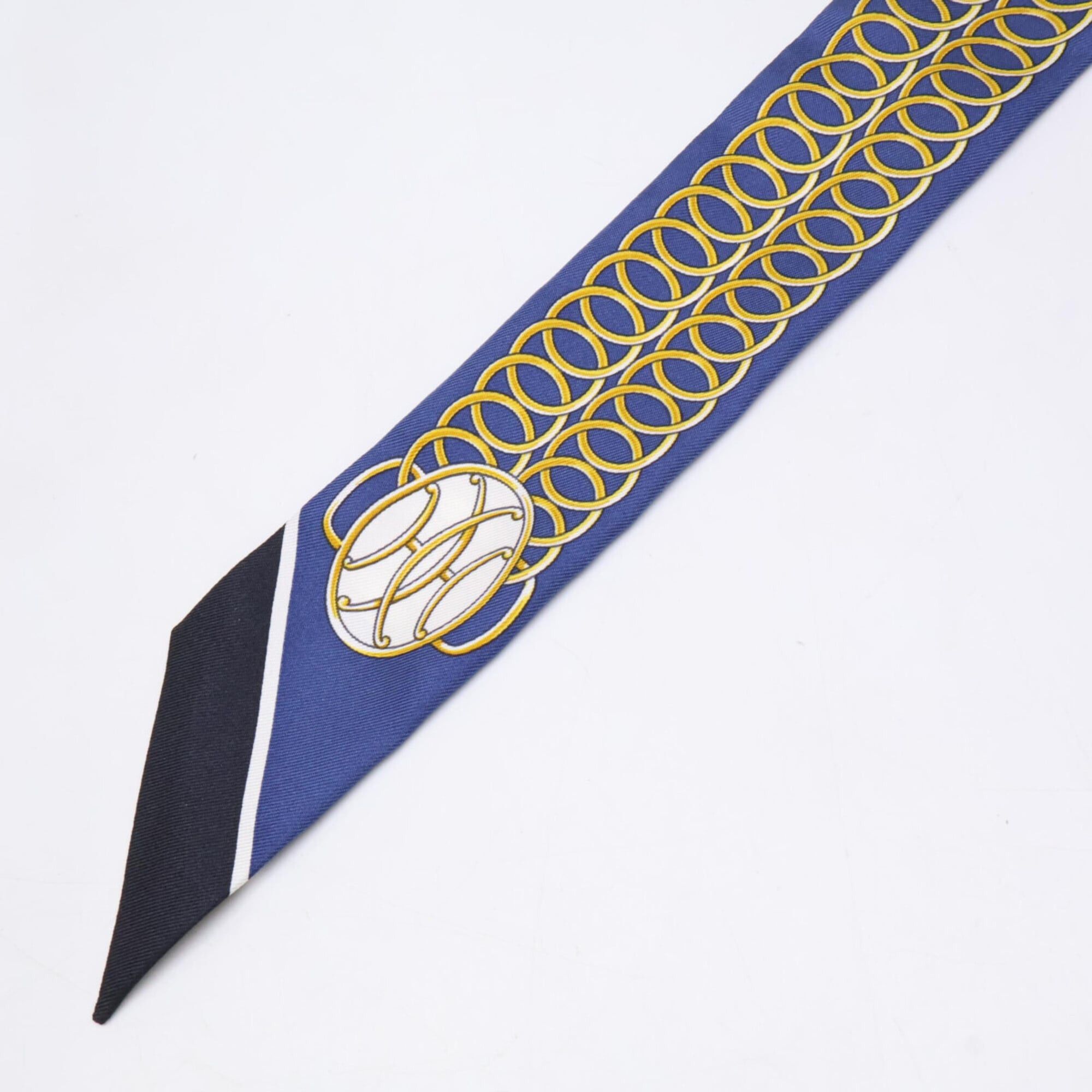 Hermes HERMES Lift Profile Silk Twilly Scarf/Muffler, Navy, Women's Size ONE SIZE - 5 Thumbnail