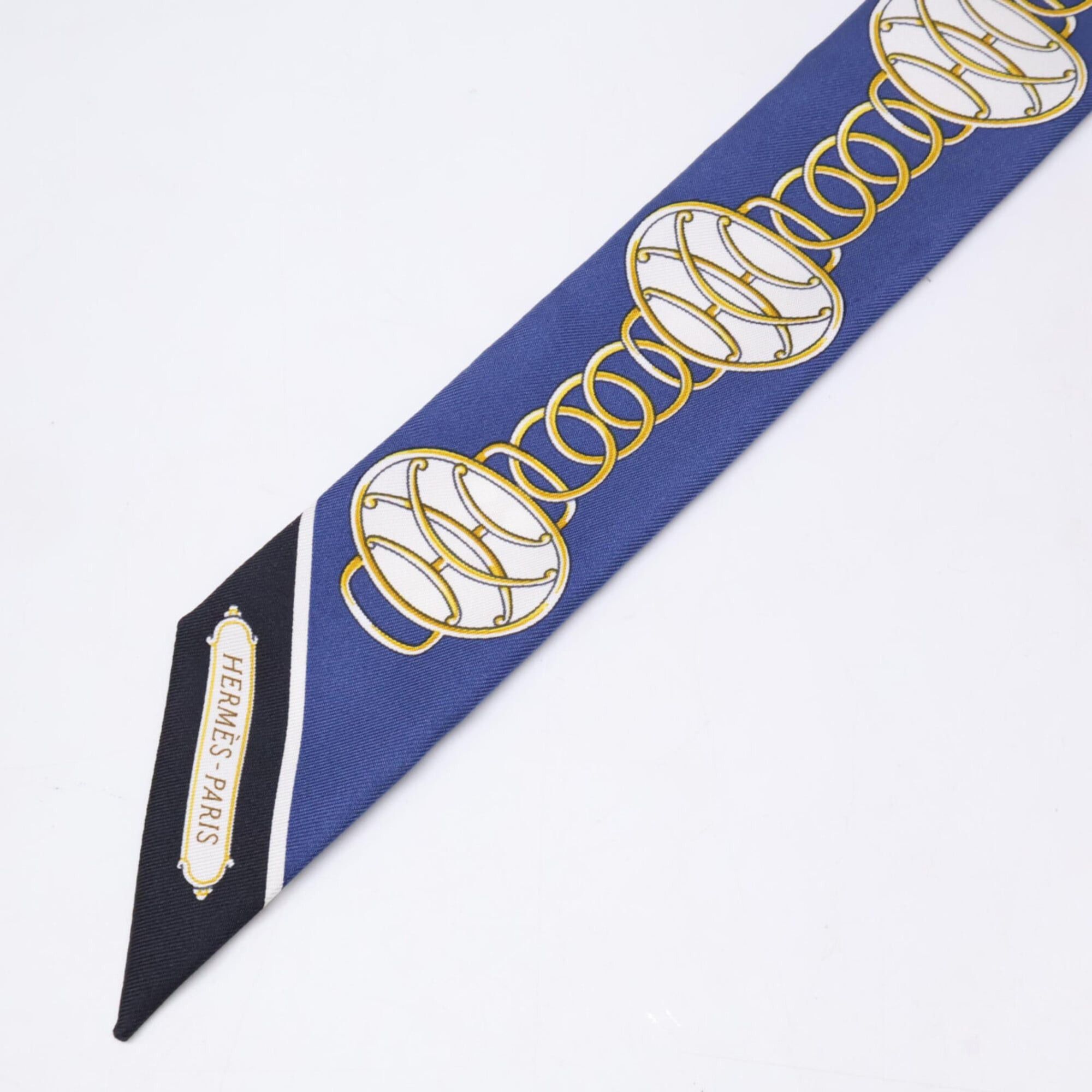 Hermes HERMES Lift Profile Silk Twilly Scarf/Muffler, Navy, Women's Size ONE SIZE - 2 Thumbnail
