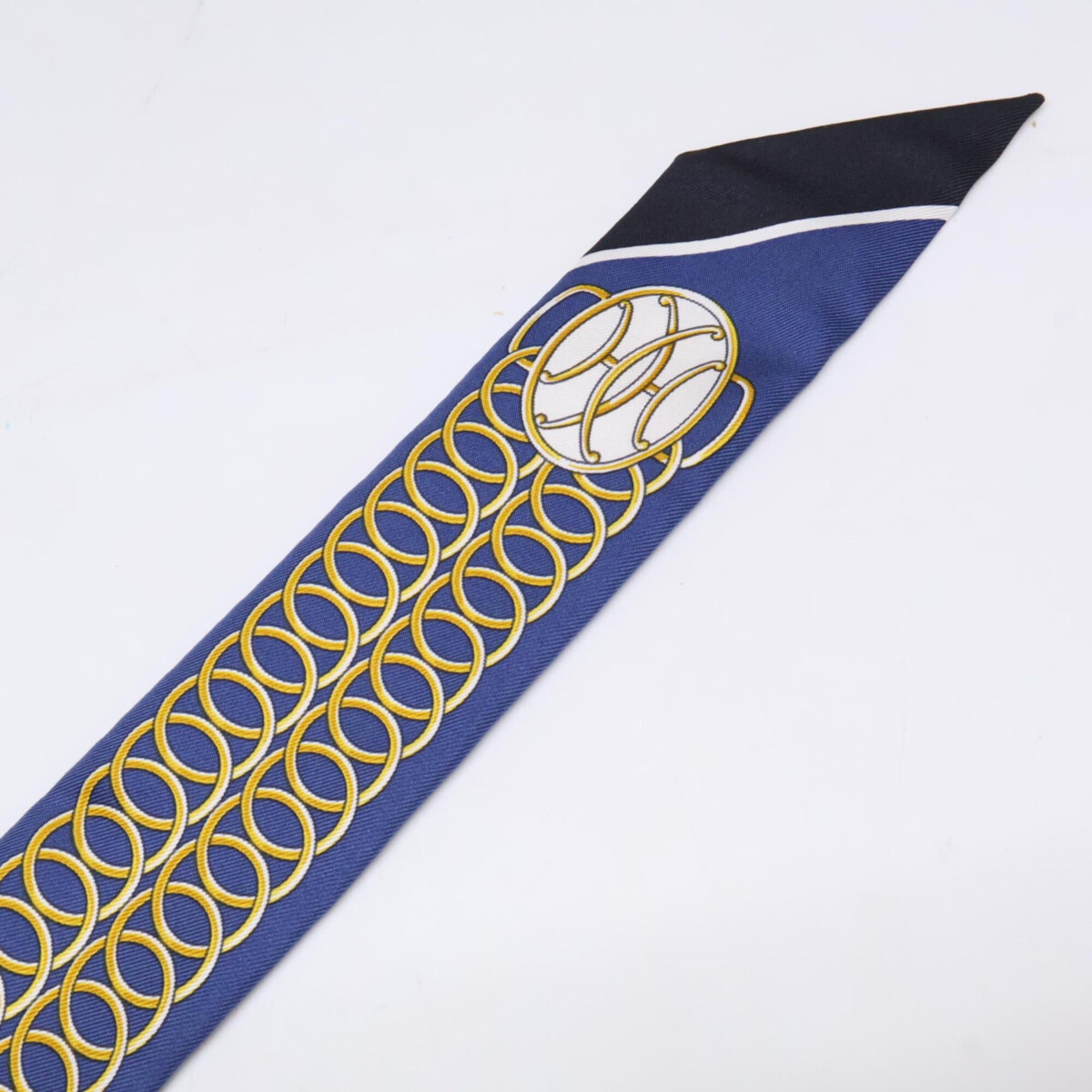 Hermes HERMES Lift Profile Silk Twilly Scarf/Muffler, Navy, Women's Size ONE SIZE - 7 Thumbnail