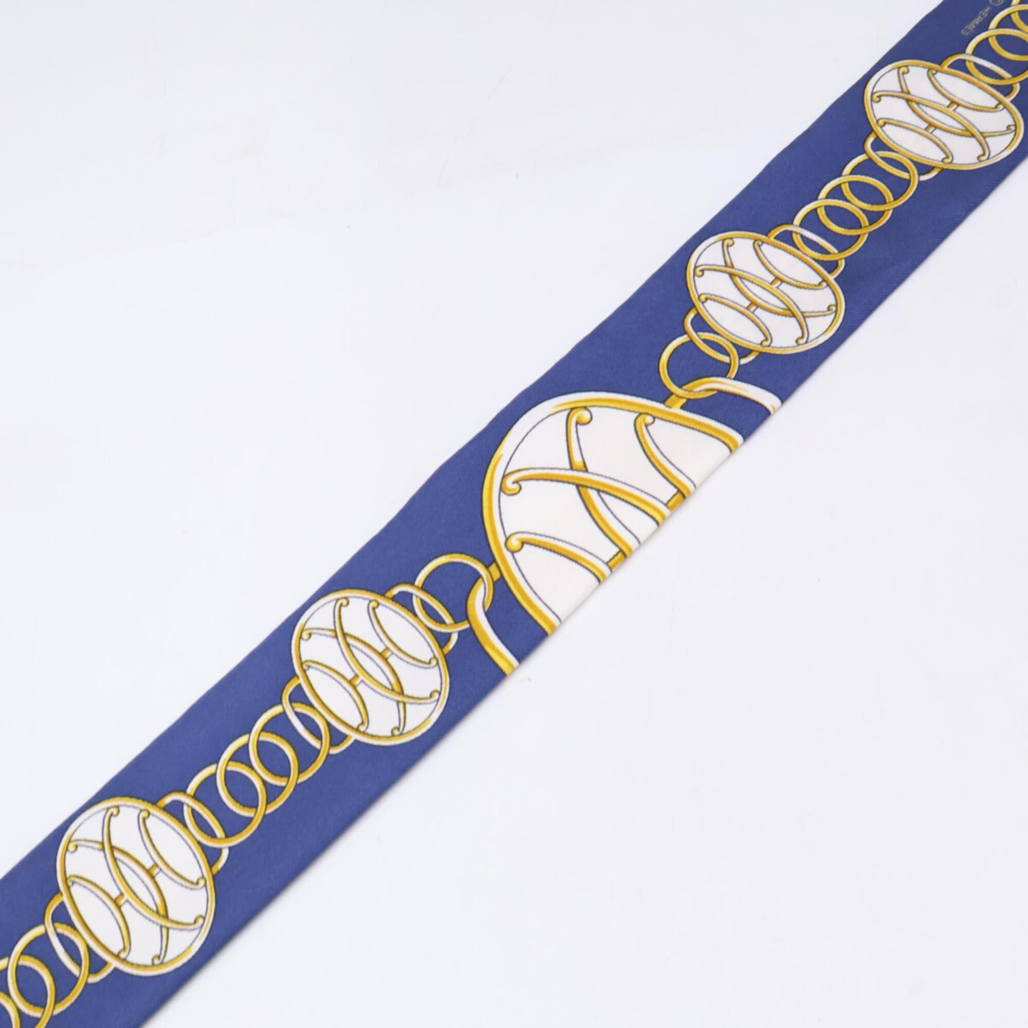 Hermes HERMES Lift Profile Silk Twilly Scarf/Muffler, Navy, Women's Size ONE SIZE - 3 Thumbnail