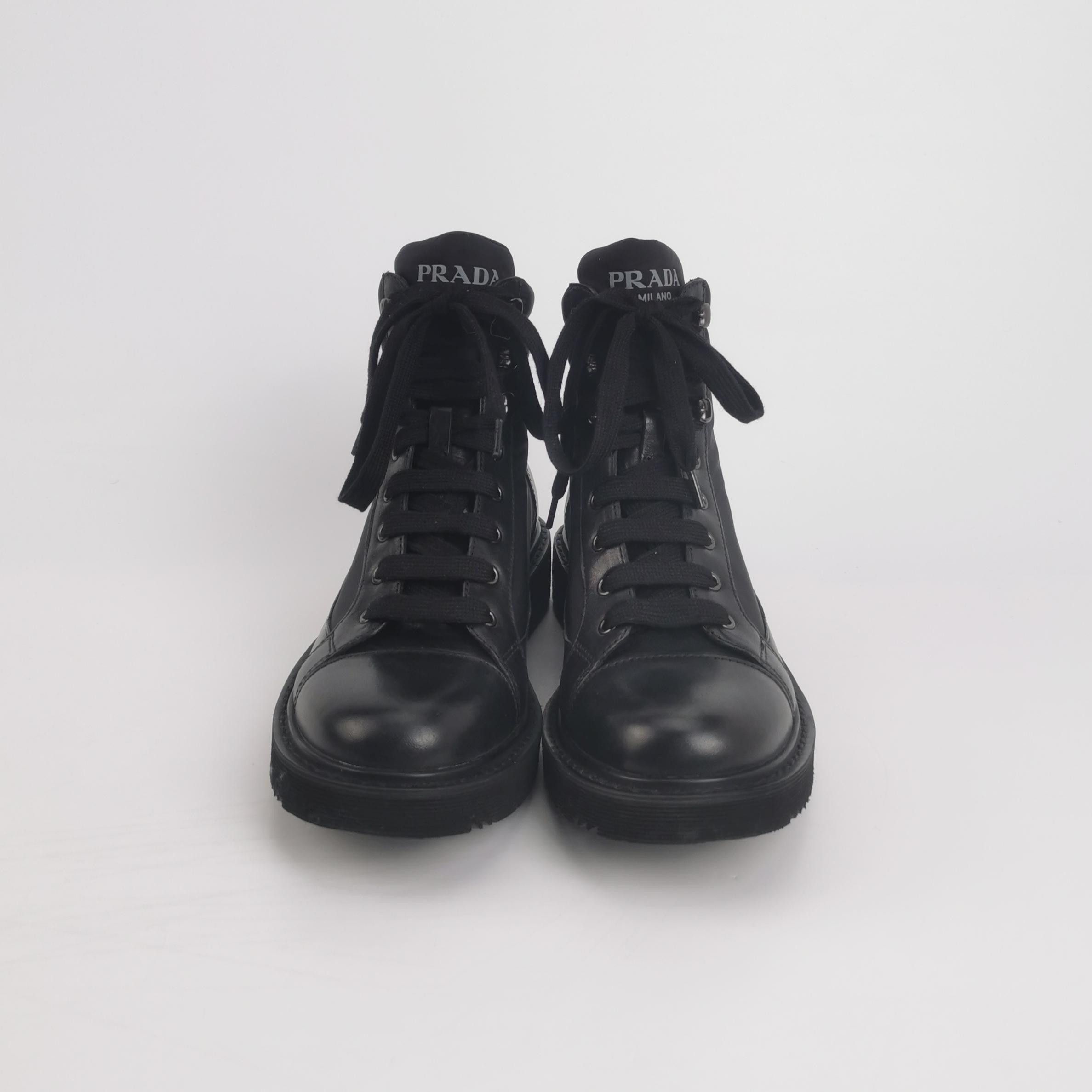 Prada Prada Leather Nylon Lace Up Boots 6.5 Size US 6 / EU 39 - 4 Thumbnail