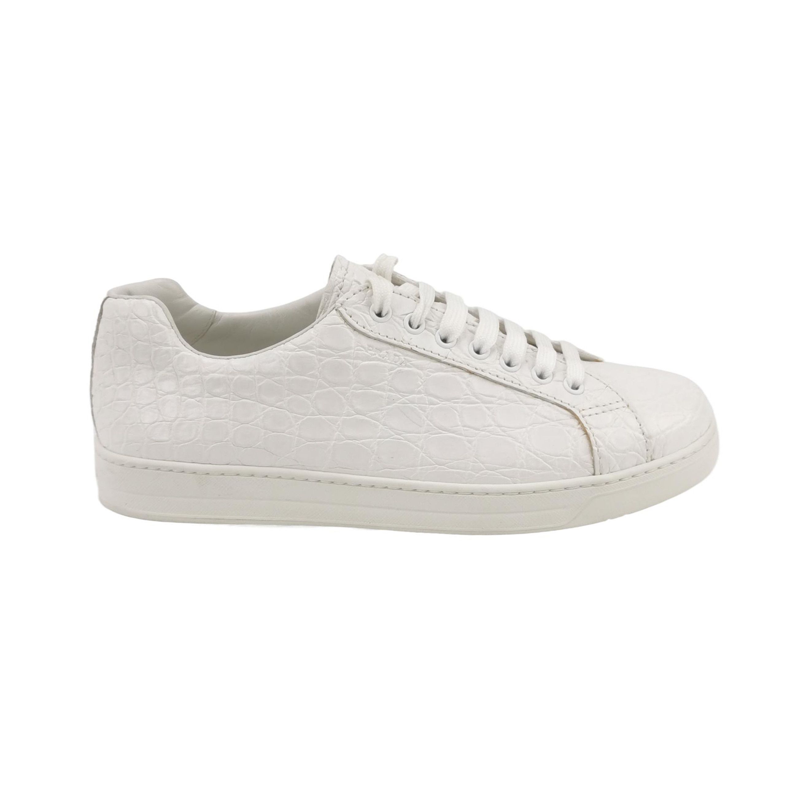 Prada Prada White Crocodile Leather Low-Top Sneakers EU 40 Size US 7 / EU 40 - 2 Thumbnail