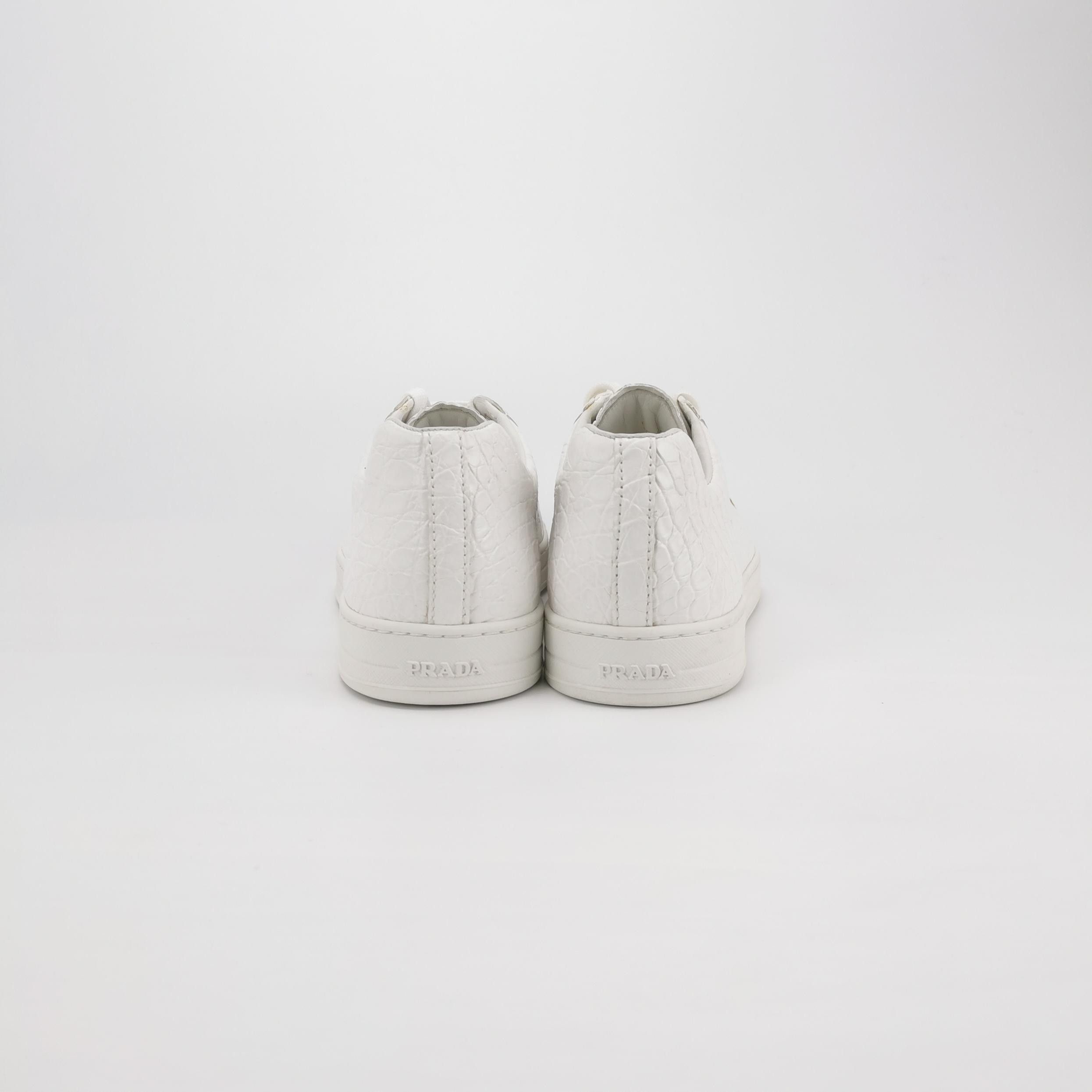 Prada Prada White Crocodile Leather Low-Top Sneakers EU 40 Size US 7 / EU 40 - 4 Thumbnail