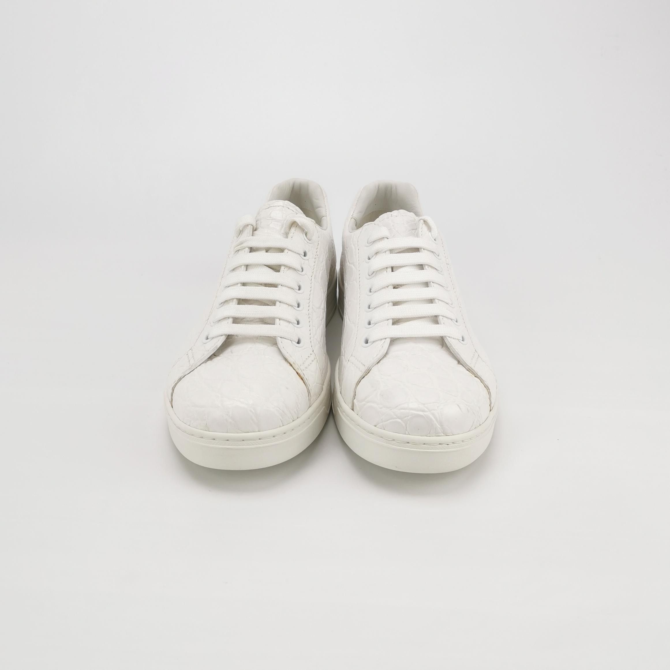 Prada Prada White Crocodile Leather Low-Top Sneakers EU 40 Size US 7 / EU 40 - 3 Thumbnail