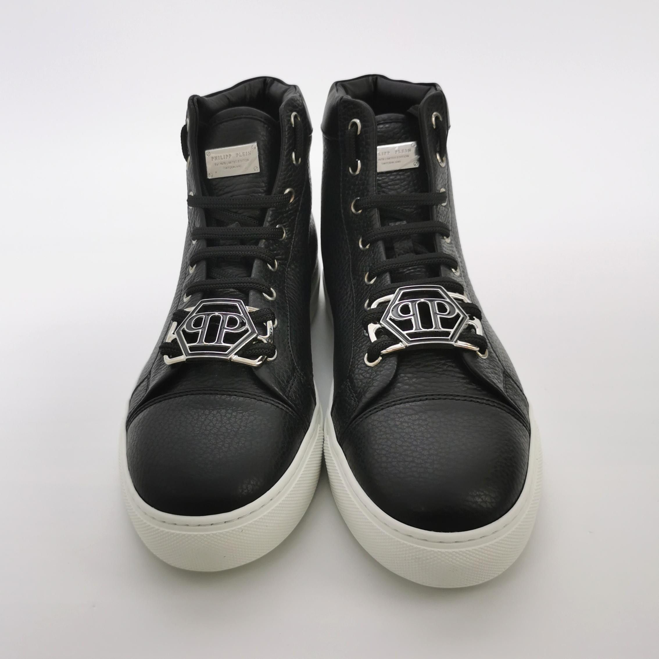 Philipp Plein Philipp Plein Logo Grained Leather High-Top Sneakers 40.5 Size US 7 / EU 40 - 4 Thumbnail