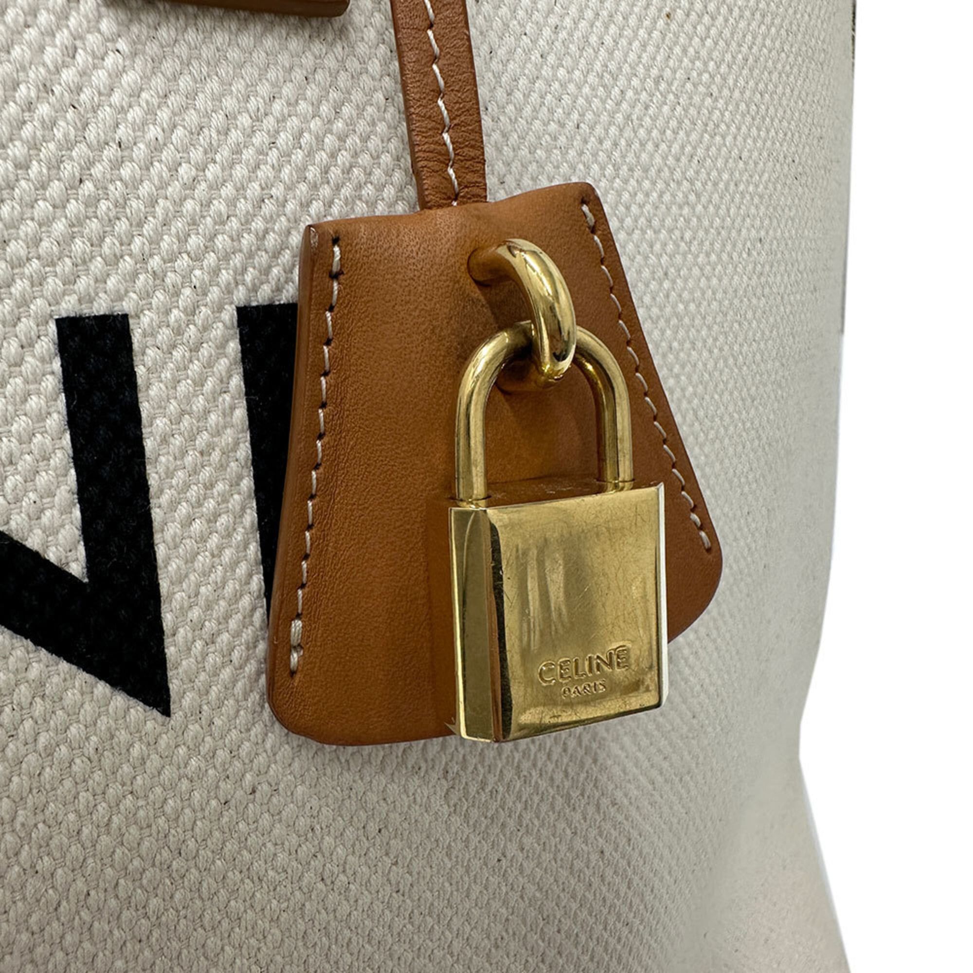 Celine Celine handbag, women's brand tote bag, canvas, horizontal design, Cabas, white, brown. Size ONE SIZE - 7 Thumbnail
