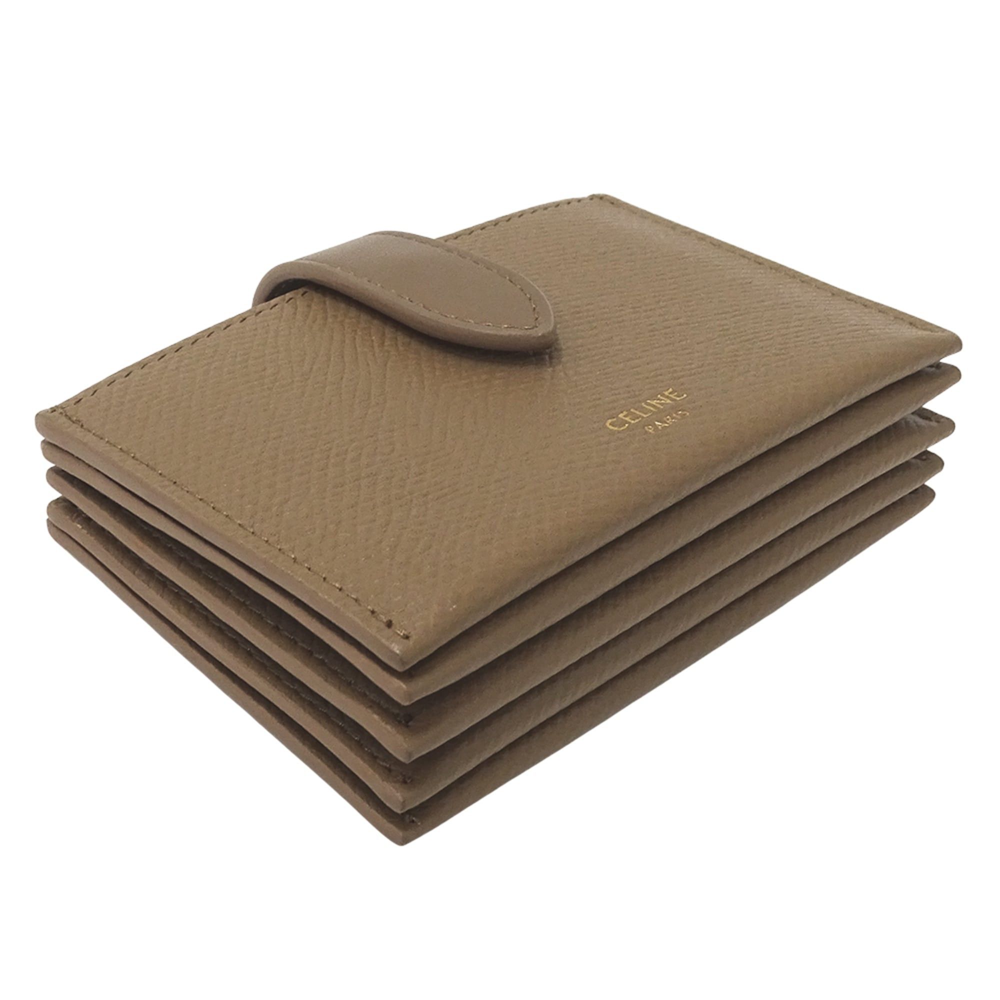 Celine Celine business card holder/card case for women and men. Brand name holder, accordion style, leather, beige, brown. Size ONE SIZE - 3 Thumbnail
