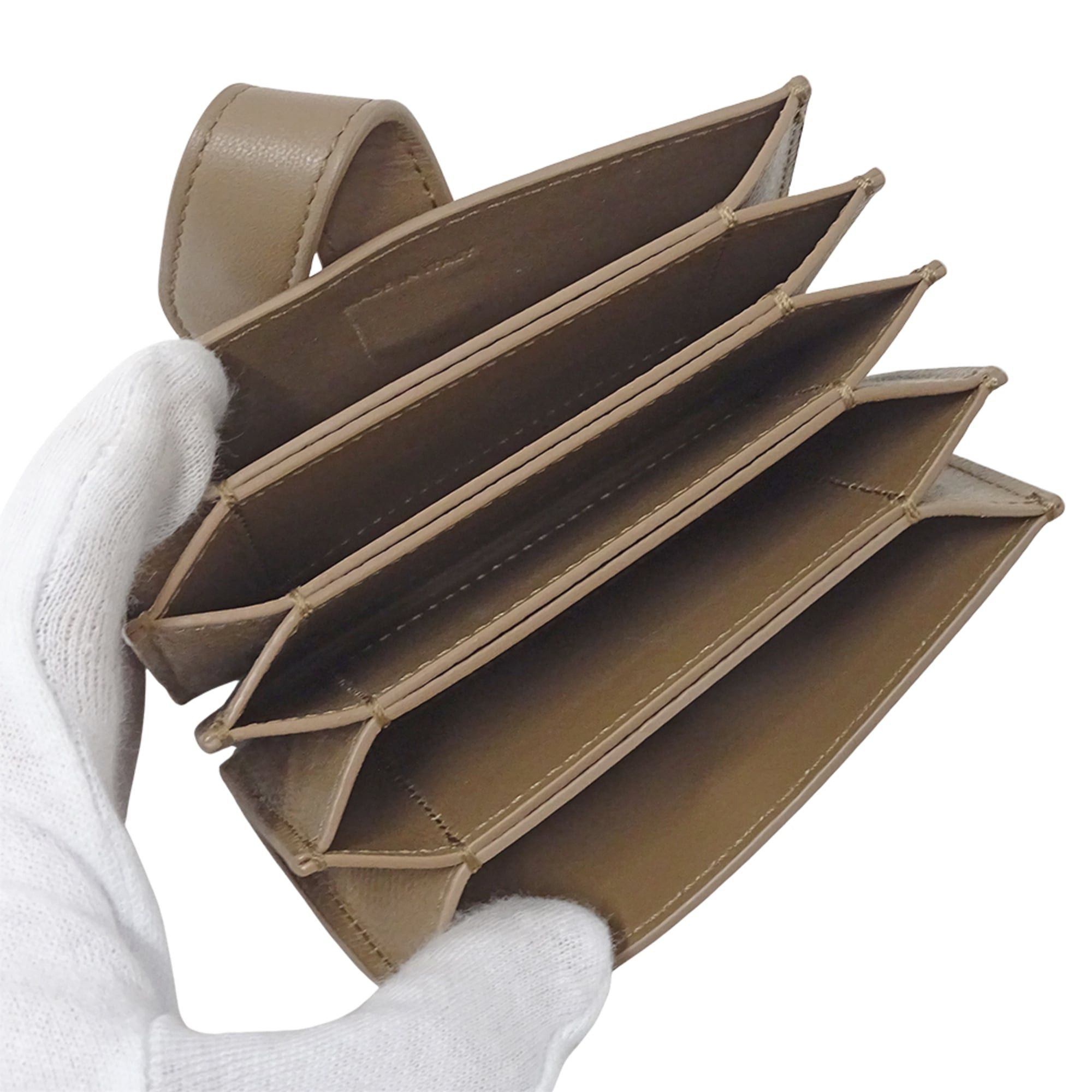 Celine Celine business card holder/card case for women and men. Brand name holder, accordion style, leather, beige, brown. Size ONE SIZE - 4 Thumbnail