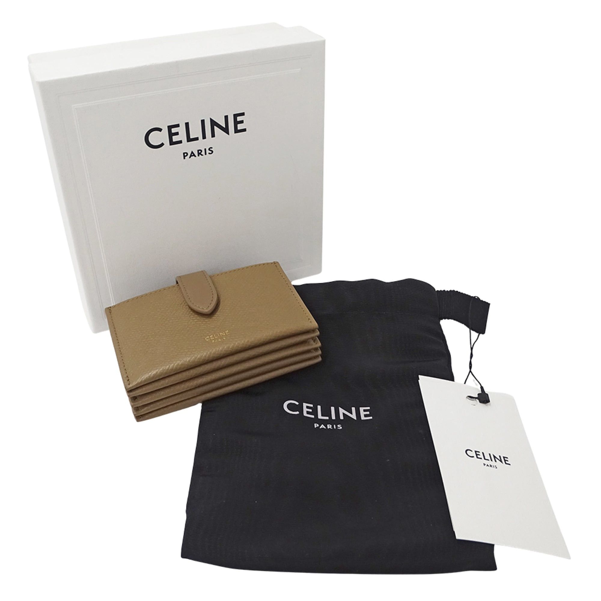 Celine Celine business card holder/card case for women and men. Brand name holder, accordion style, leather, beige, brown. Size ONE SIZE - 6 Thumbnail
