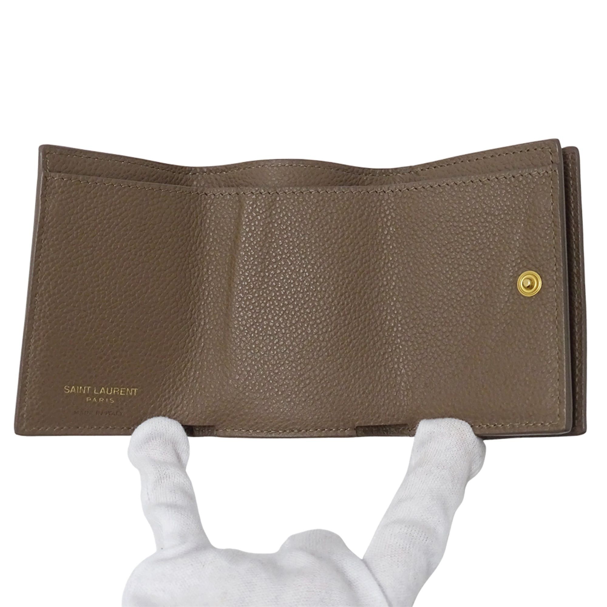 Saint Laurent Paris Saint Laurent women's trifold wallet, leather, taupe, 620287, logo, mini wallet. Size ONE SIZE - 4 Thumbnail