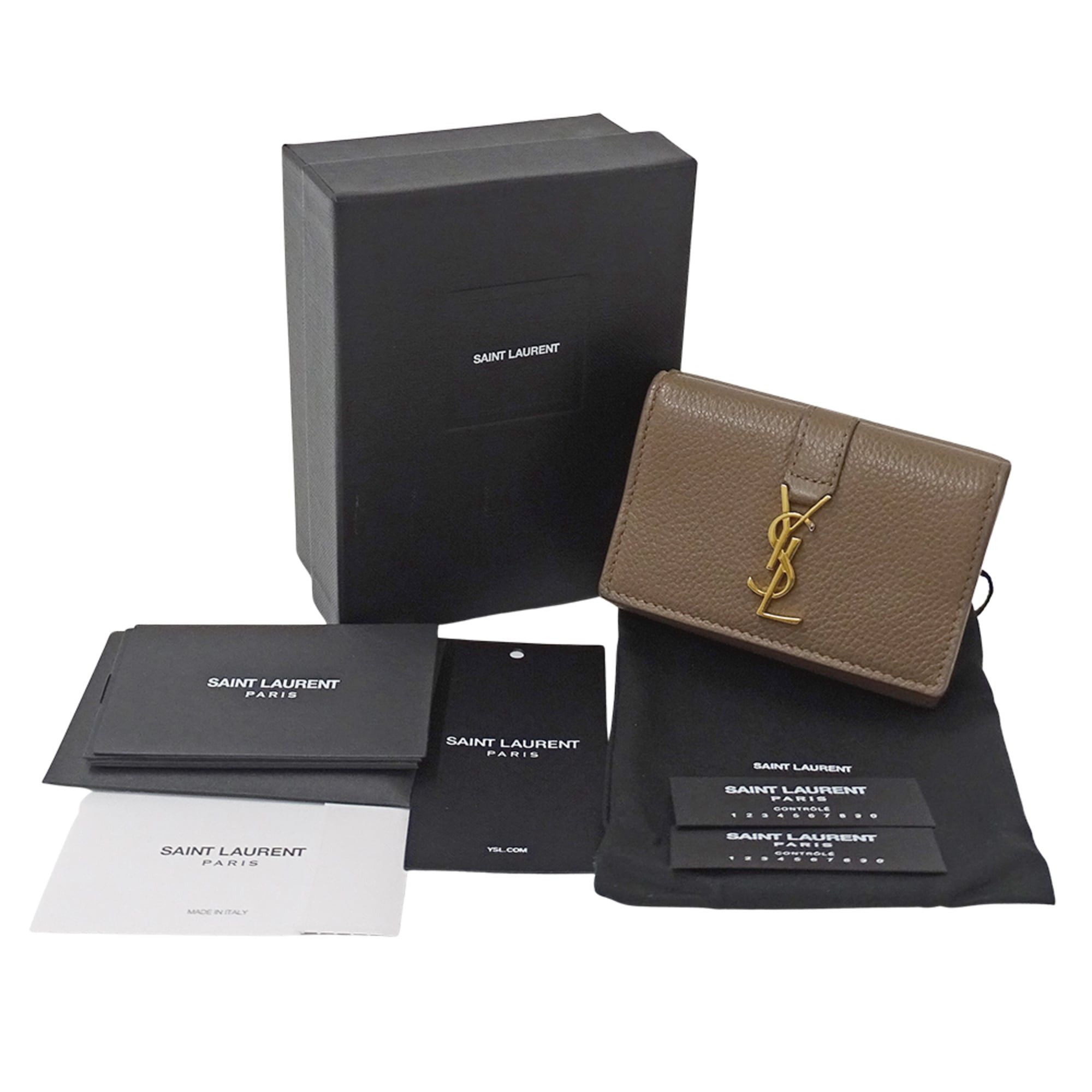 Saint Laurent Paris Saint Laurent women's trifold wallet, leather, taupe, 620287, logo, mini wallet. Size ONE SIZE - 6 Thumbnail