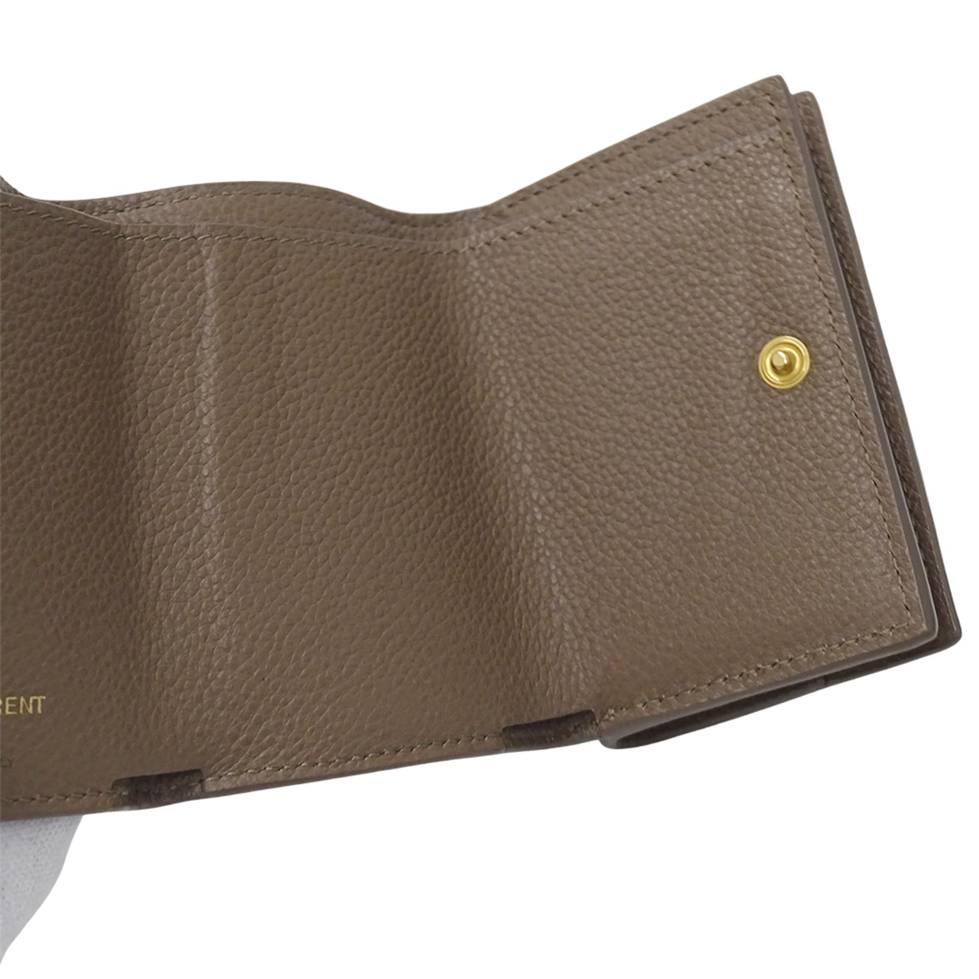 Saint Laurent Paris Saint Laurent women's trifold wallet, leather, taupe, 620287, logo, mini wallet. Size ONE SIZE - 9 Thumbnail