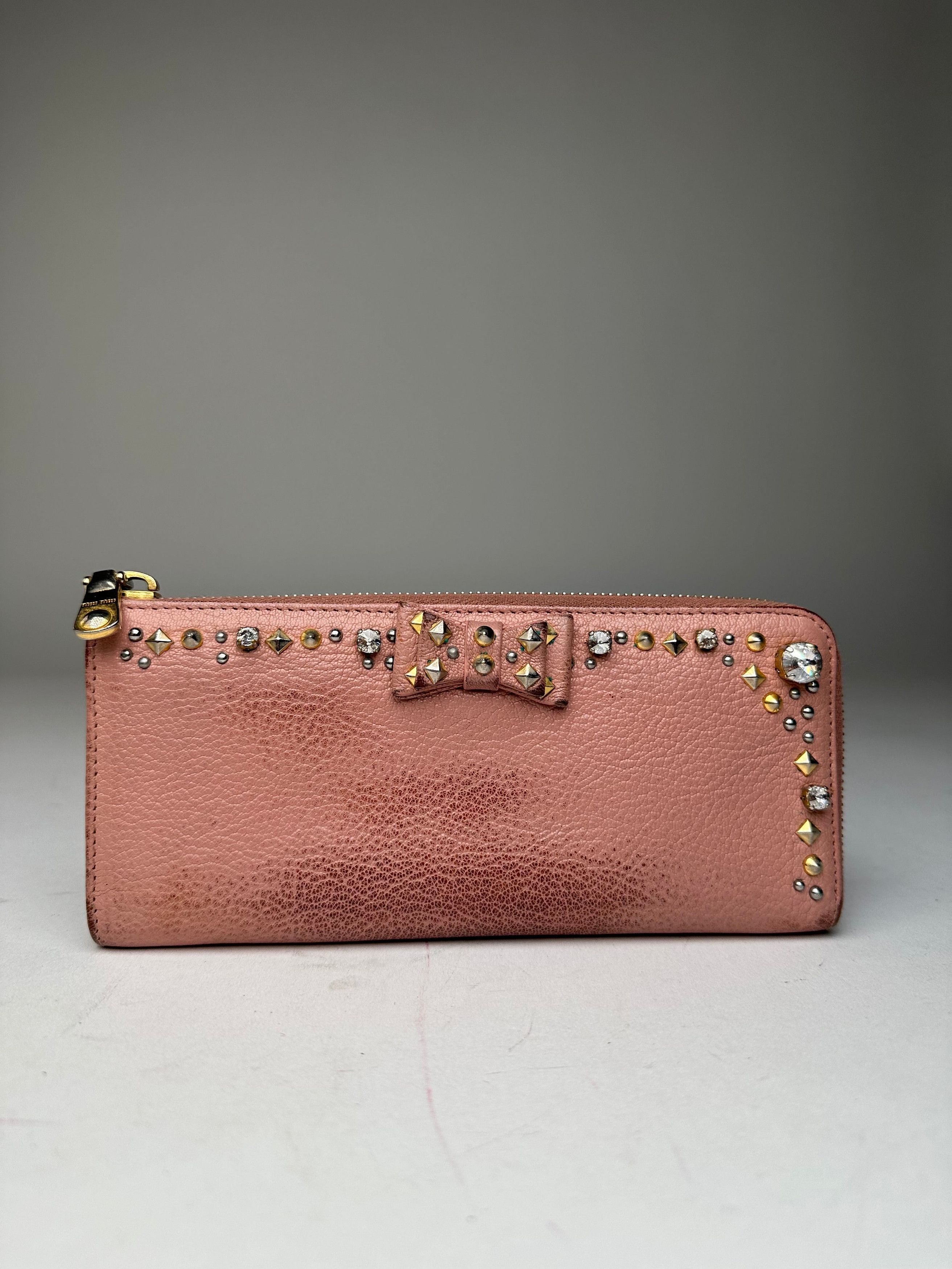 Miu Miu Vintage Studded Leather Zippy Wallet Pink Size ONE SIZE - 10 Thumbnail