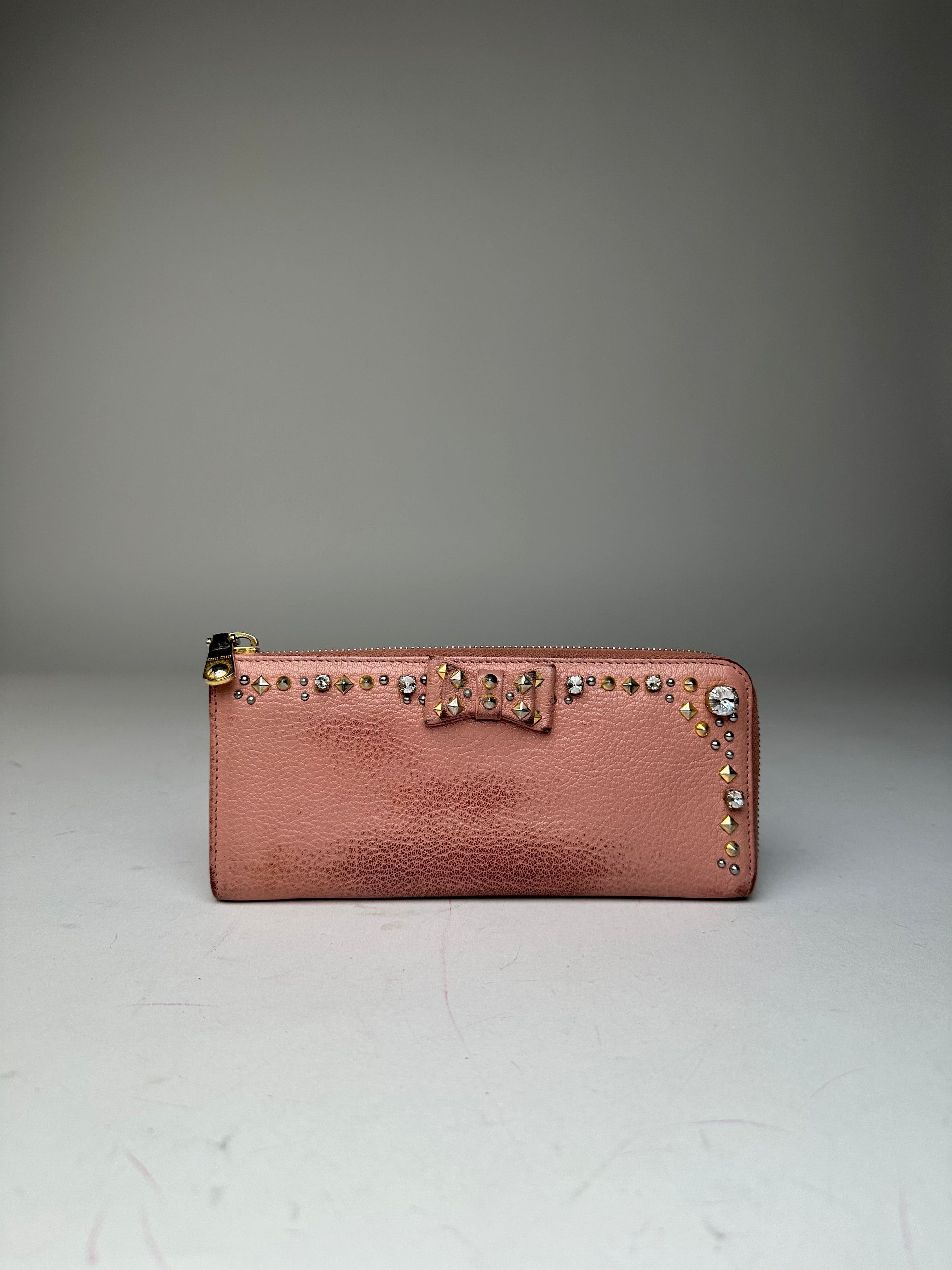Miu Miu Vintage Studded Leather Zippy Wallet Pink Size ONE SIZE - 5 Thumbnail