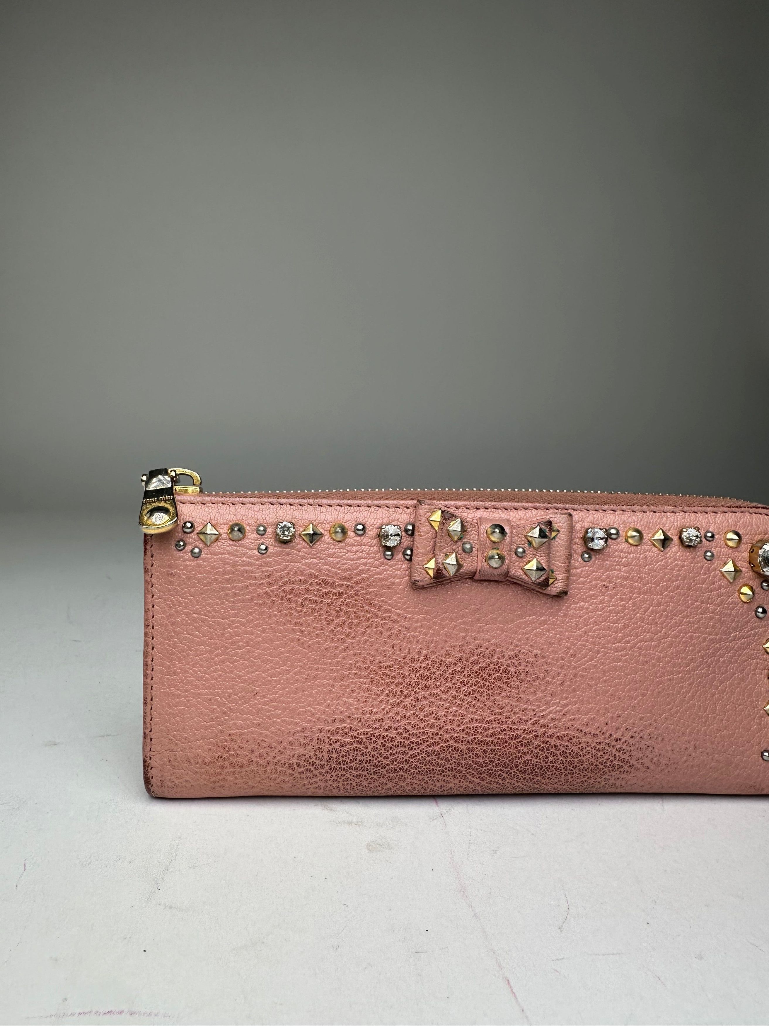 Miu Miu Vintage Studded Leather Zippy Wallet Pink Size ONE SIZE - 7 Thumbnail
