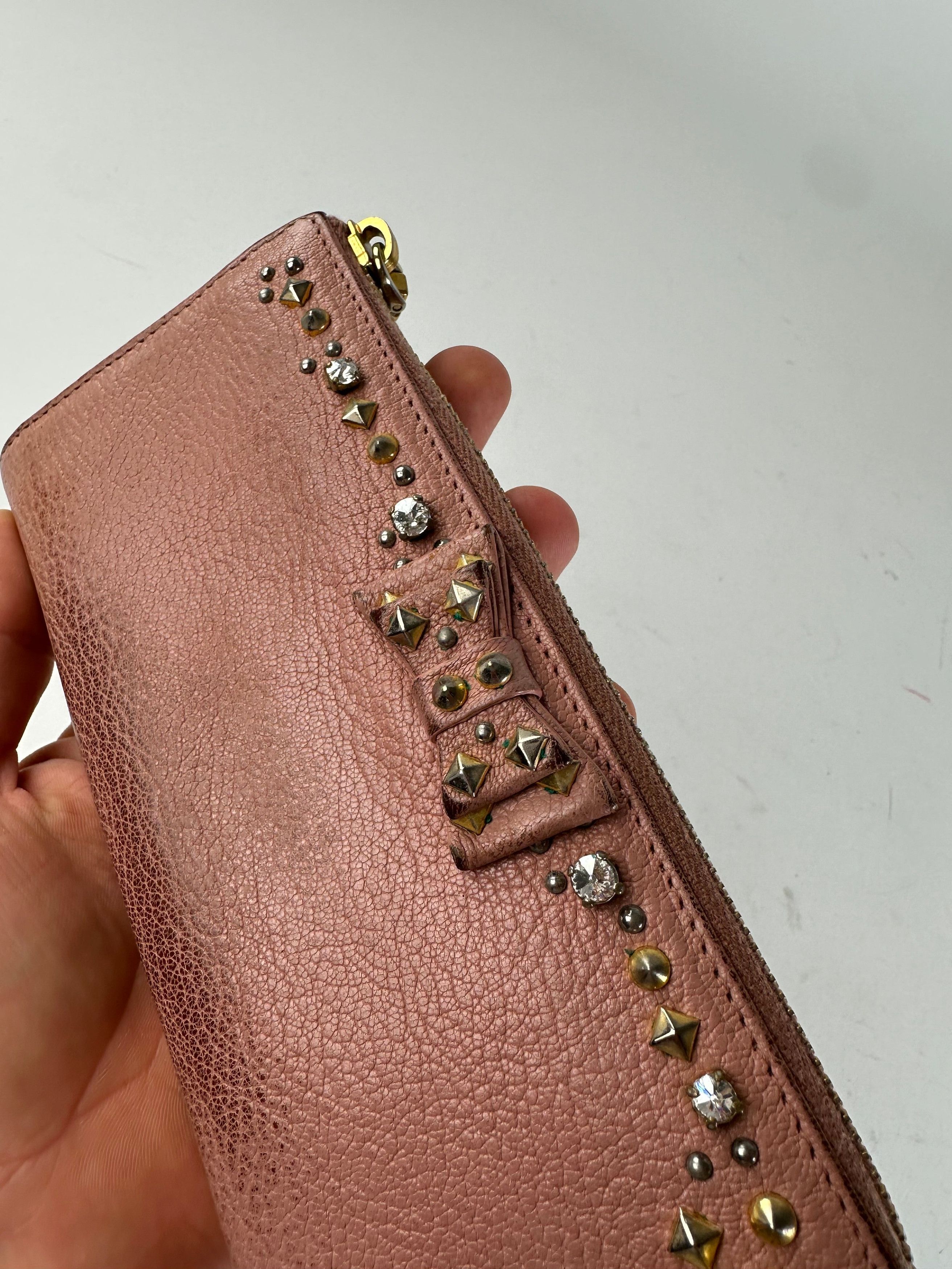 Miu Miu Vintage Studded Leather Zippy Wallet Pink Size ONE SIZE - 3 Thumbnail