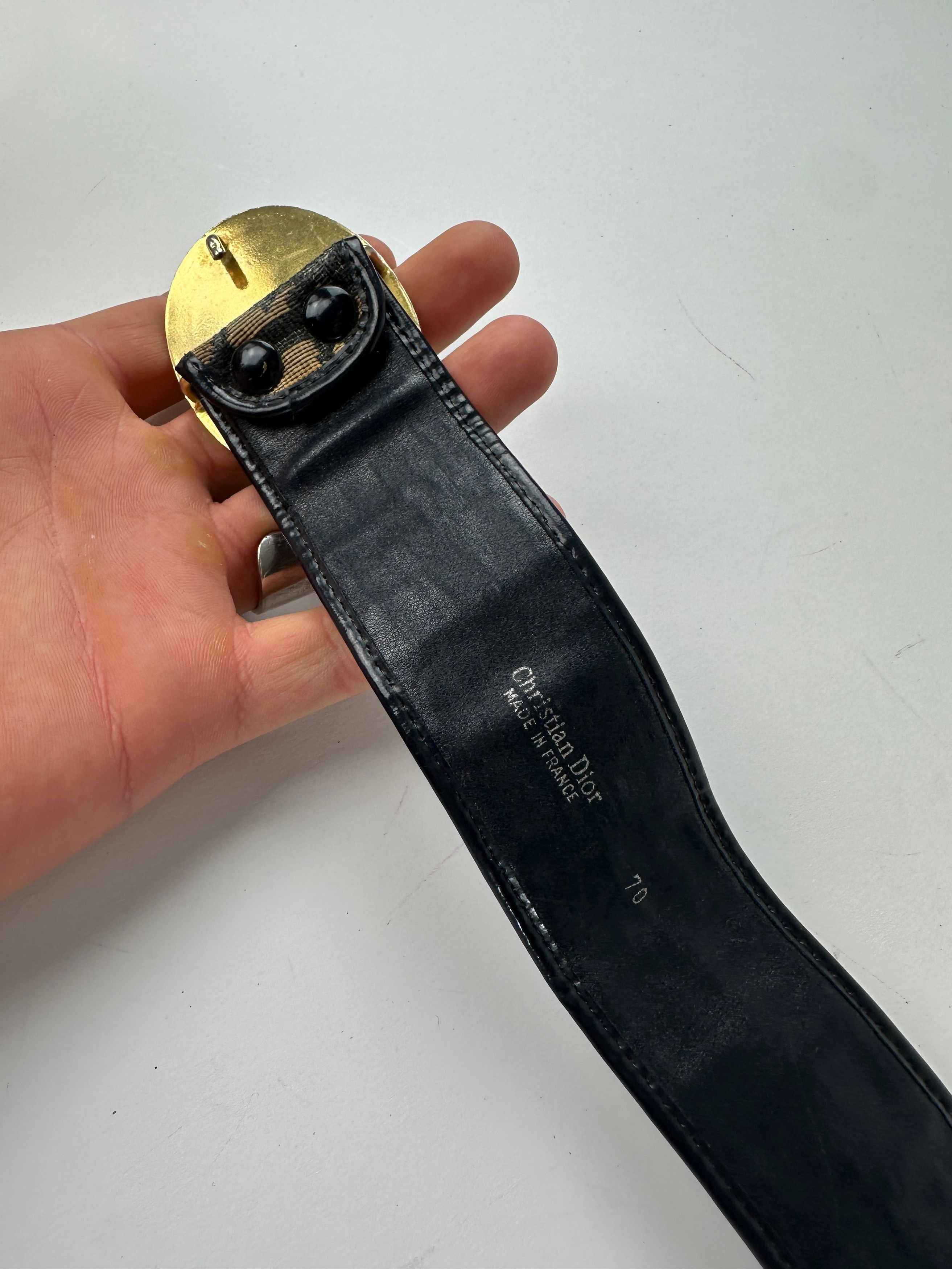 Other Vintage Dior Oblique Monogram Canvas Leather Belt Navy Beige Size ONE SIZE - 3 Thumbnail