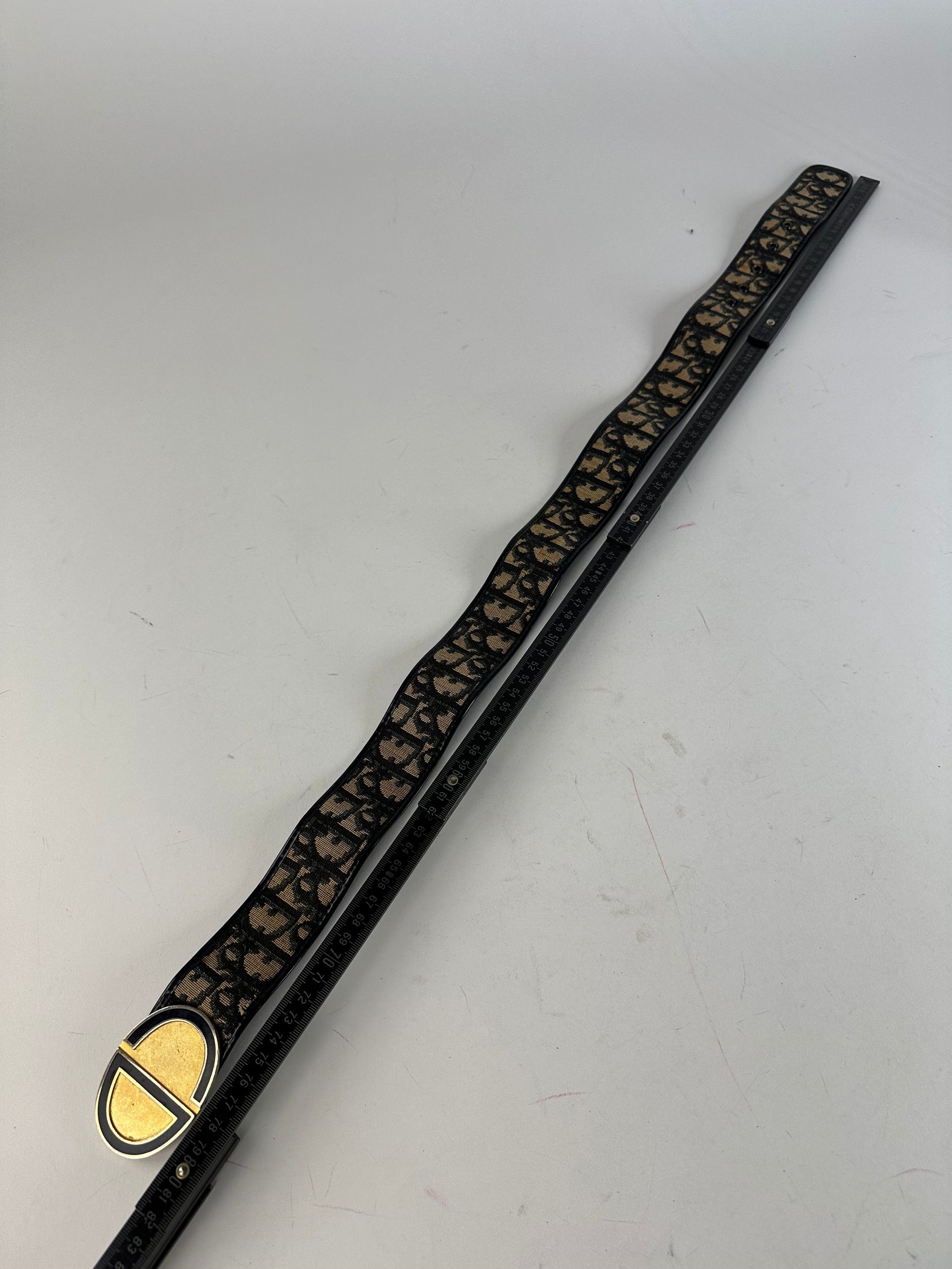 Other Vintage Dior Oblique Monogram Canvas Leather Belt Navy Beige Size ONE SIZE - 7 Thumbnail