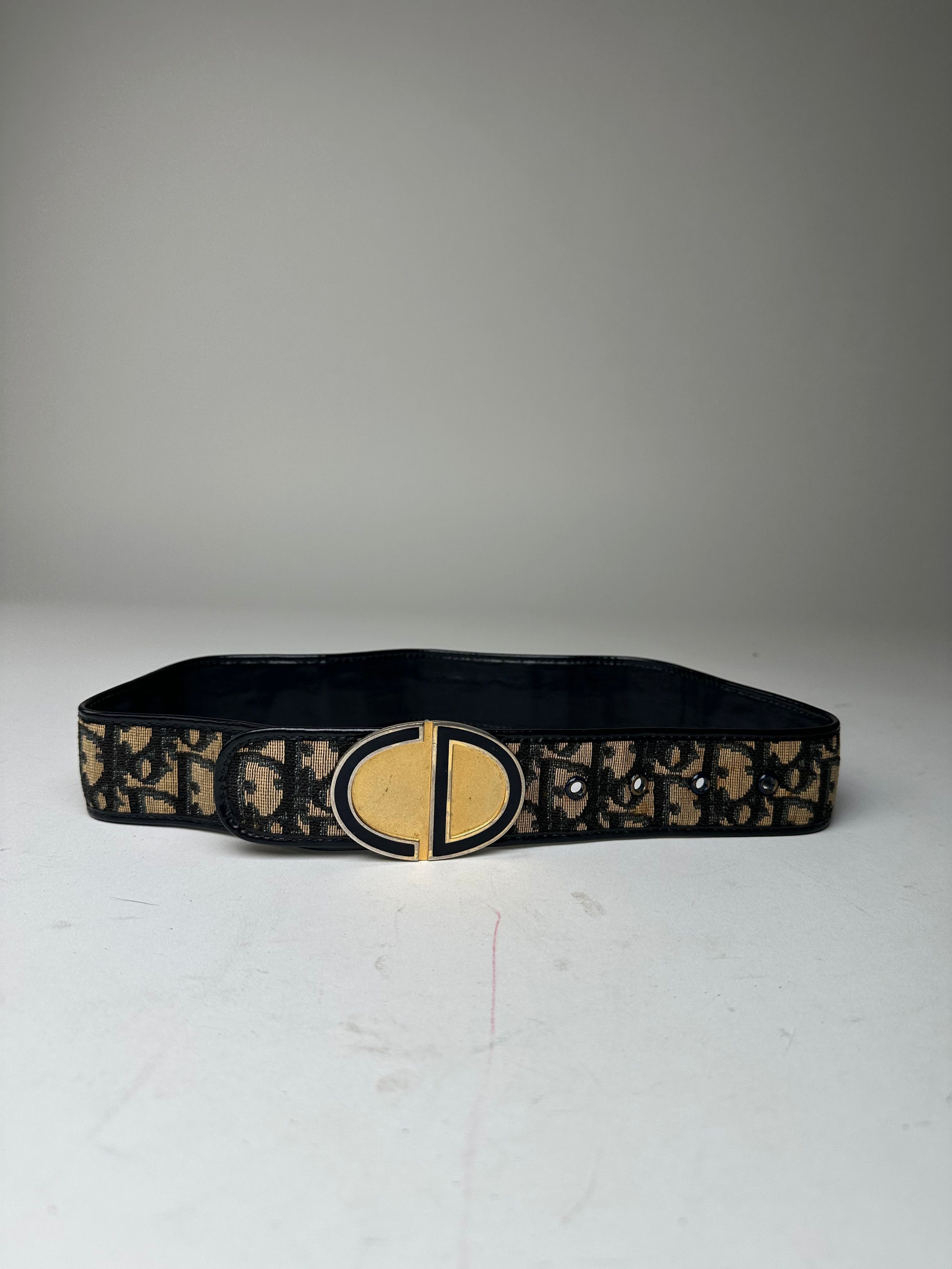 Other Vintage Dior Oblique Monogram Canvas Leather Belt Navy Beige Size ONE SIZE - 5 Thumbnail