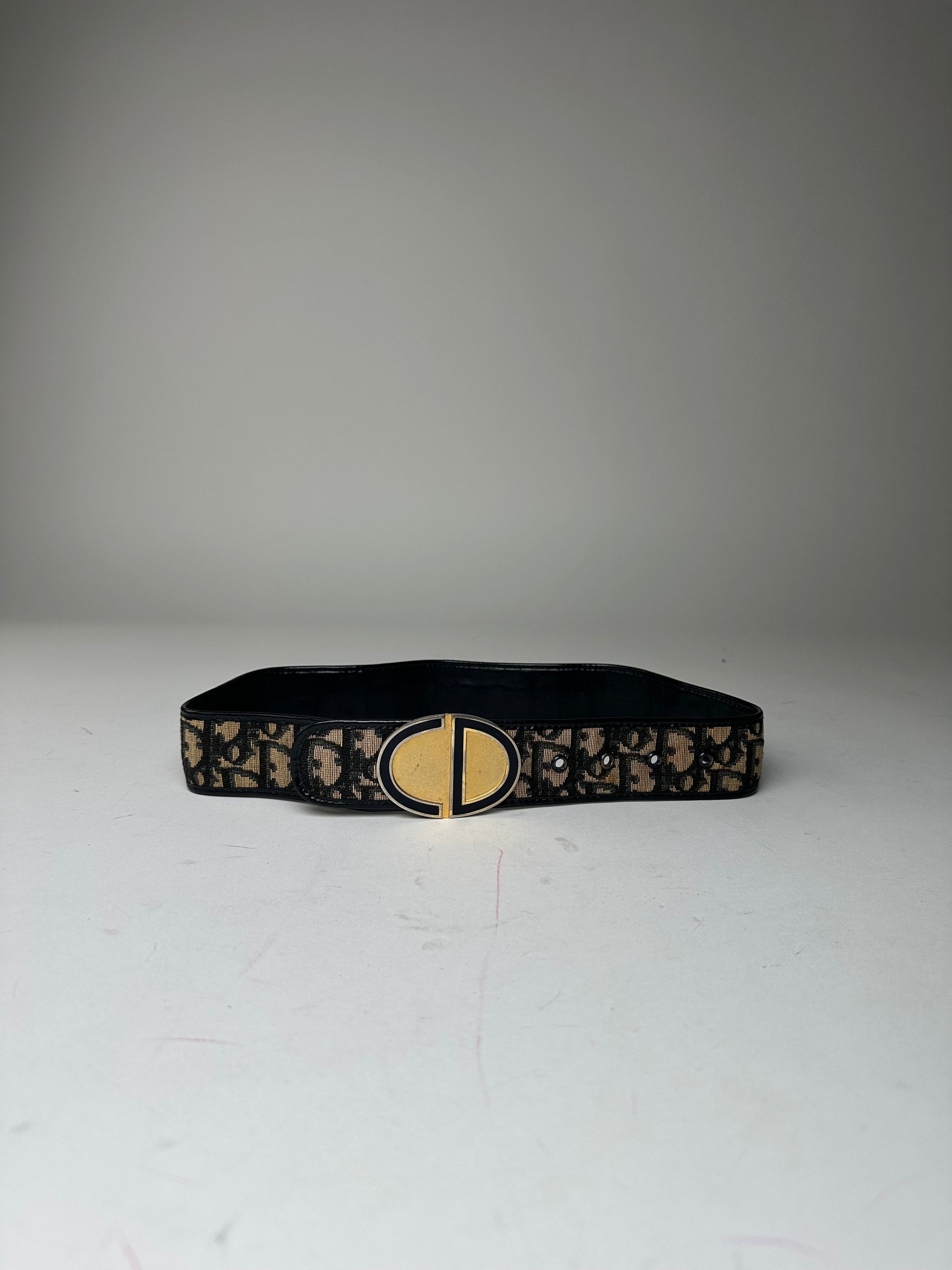 Other Vintage Dior Oblique Monogram Canvas Leather Belt Navy Beige Size ONE SIZE - 9 Thumbnail