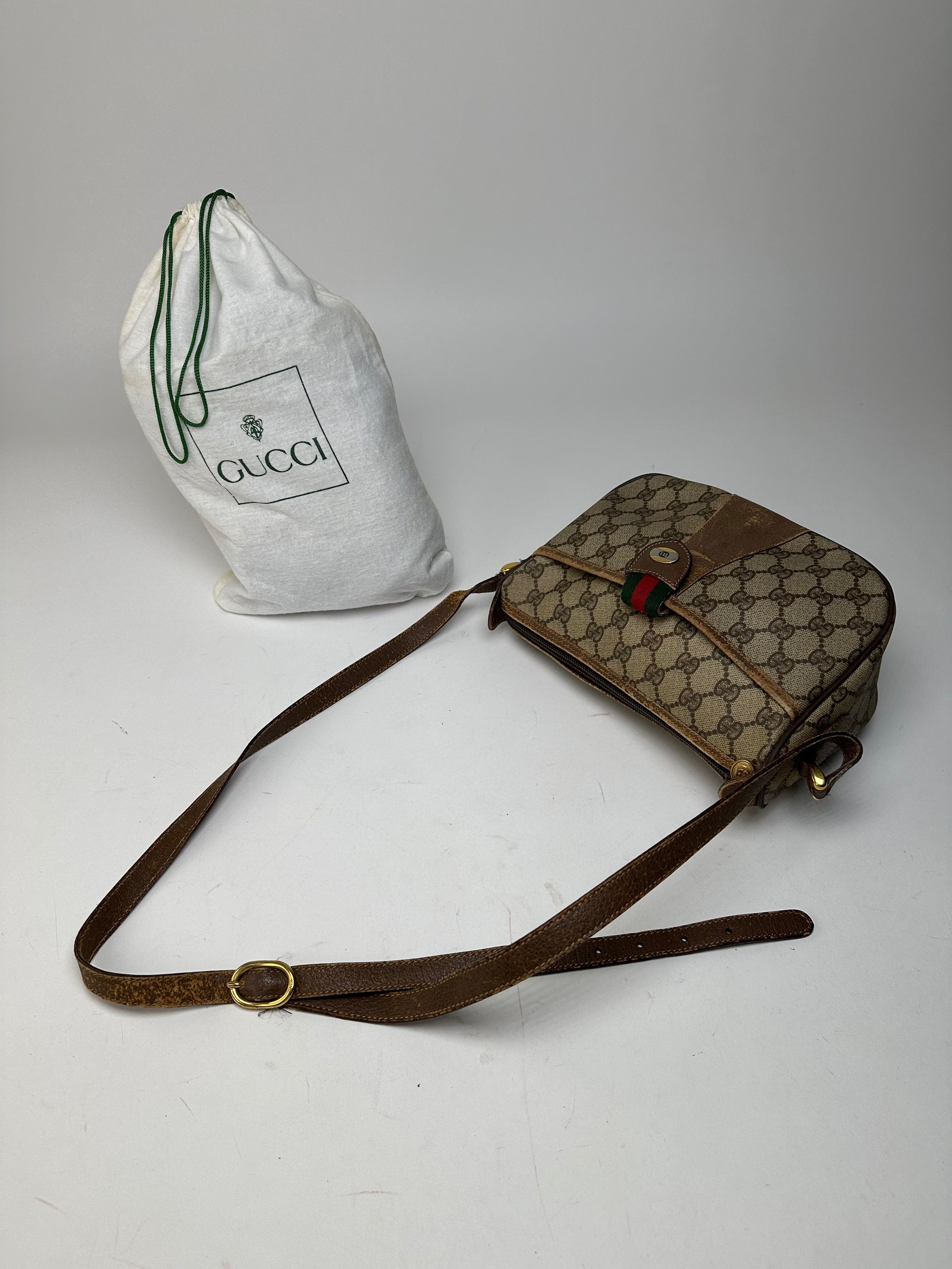 Gucci Vintage GG Monogram Web Stripe Canvas Leather Crossbody Bag Size ONE SIZE - 11 Thumbnail