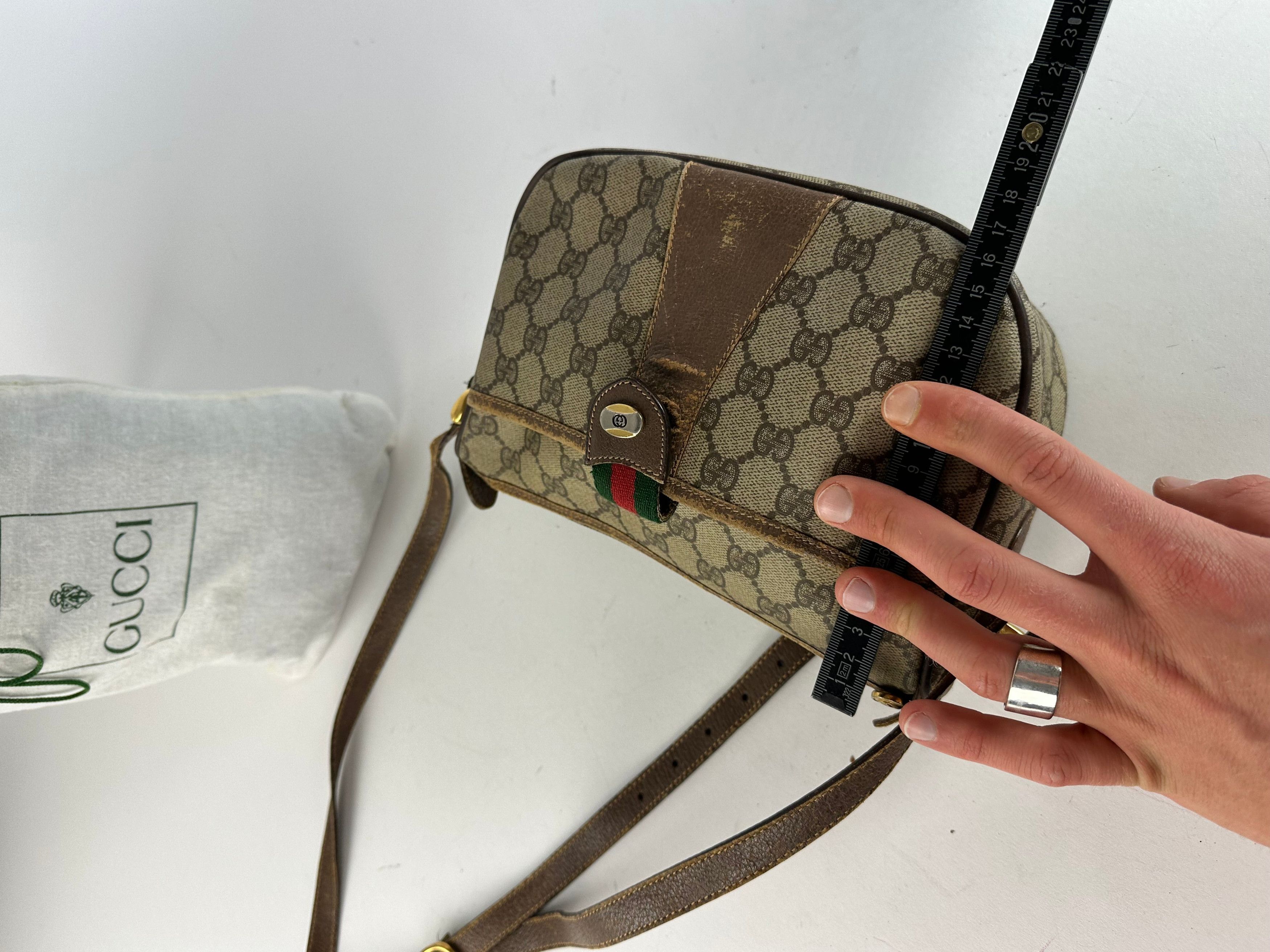 Gucci Vintage GG Monogram Web Stripe Canvas Leather Crossbody Bag Size ONE SIZE - 14 Thumbnail