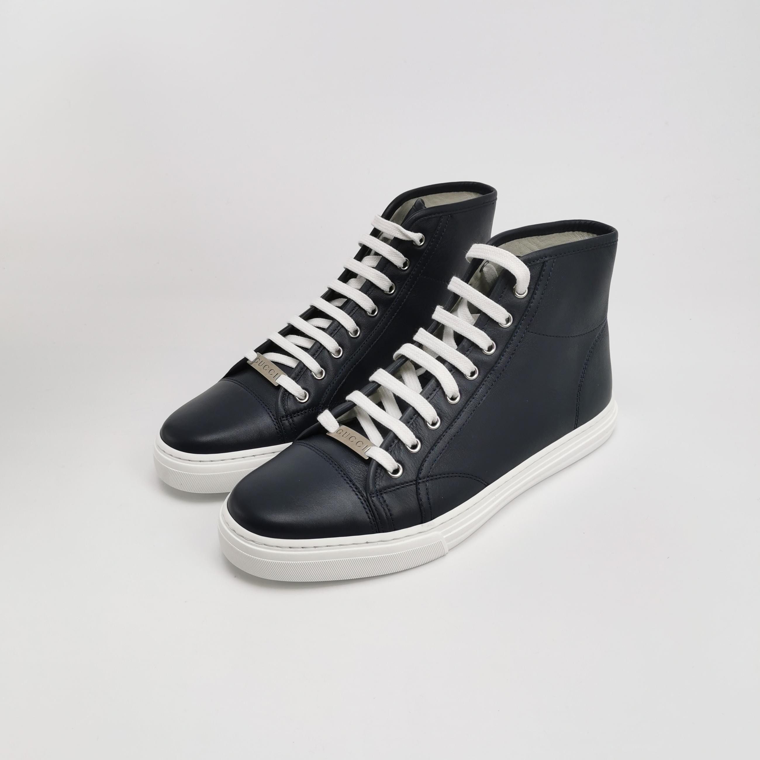 Gucci Gucci Navy Leather Hi-Top Sneakers 7 Size US 8 / EU 41 - 3 Thumbnail