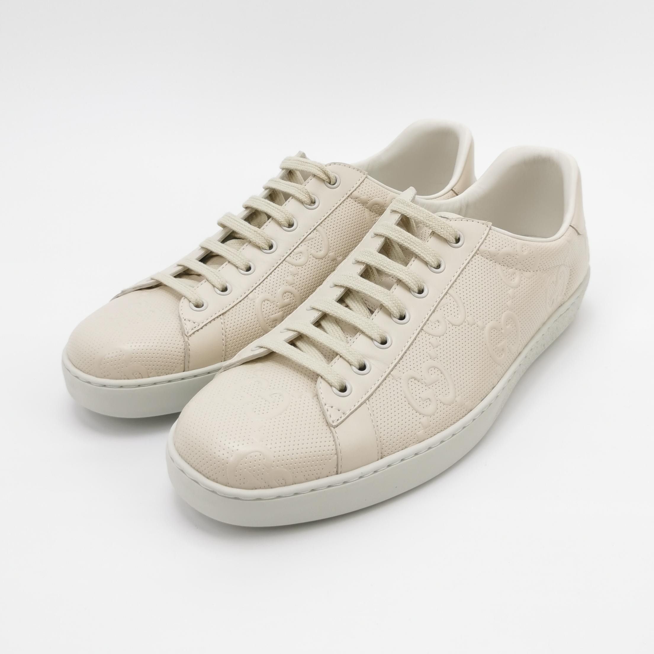 Gucci Gucci Beige Perforated GG Ace Sneakers EU 45 Size US 12 / EU 45 - 3 Thumbnail
