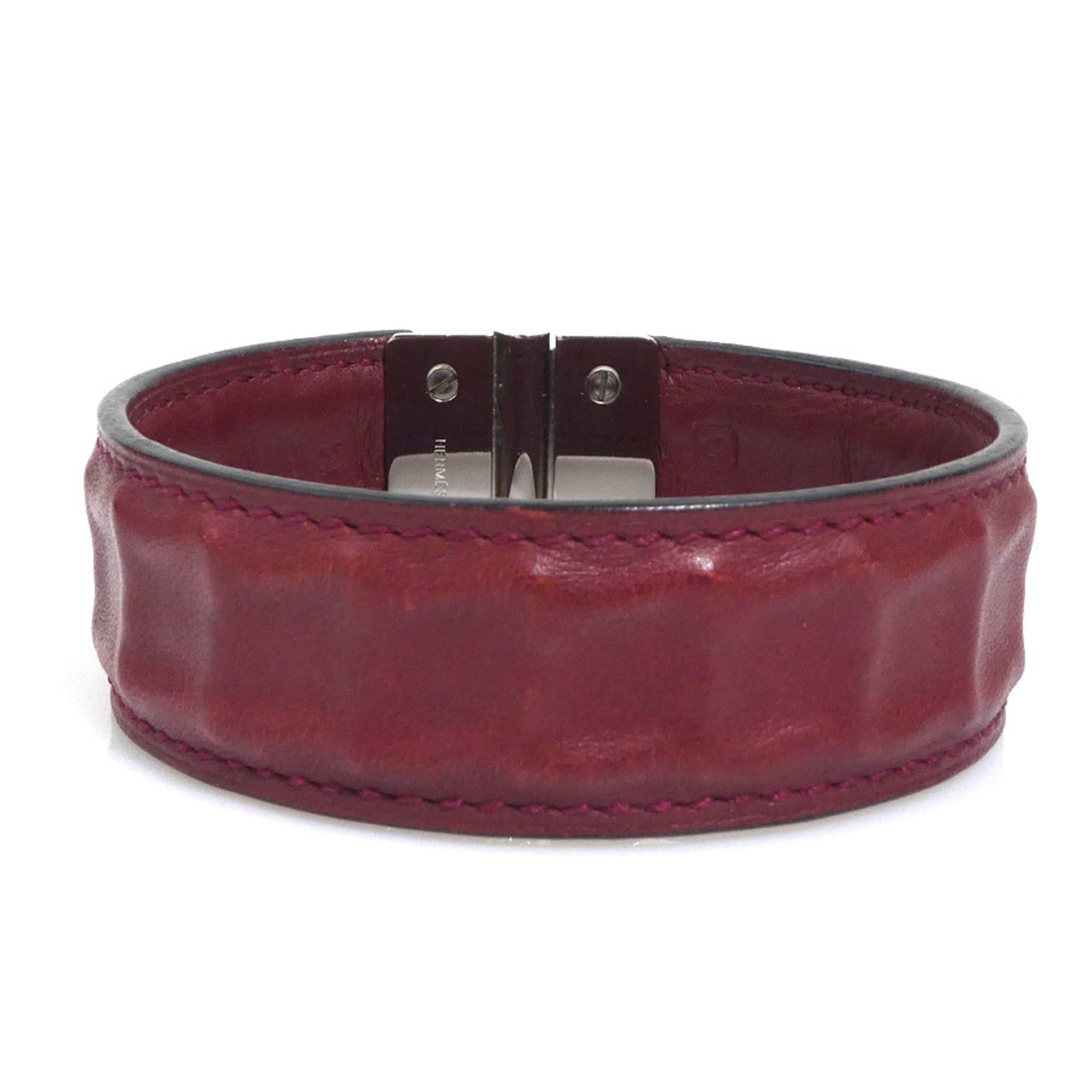 Hermes Hermes Bracelet Leather Metal Burgundy Silver Women's e61815a Size ONE SIZE - 3 Thumbnail