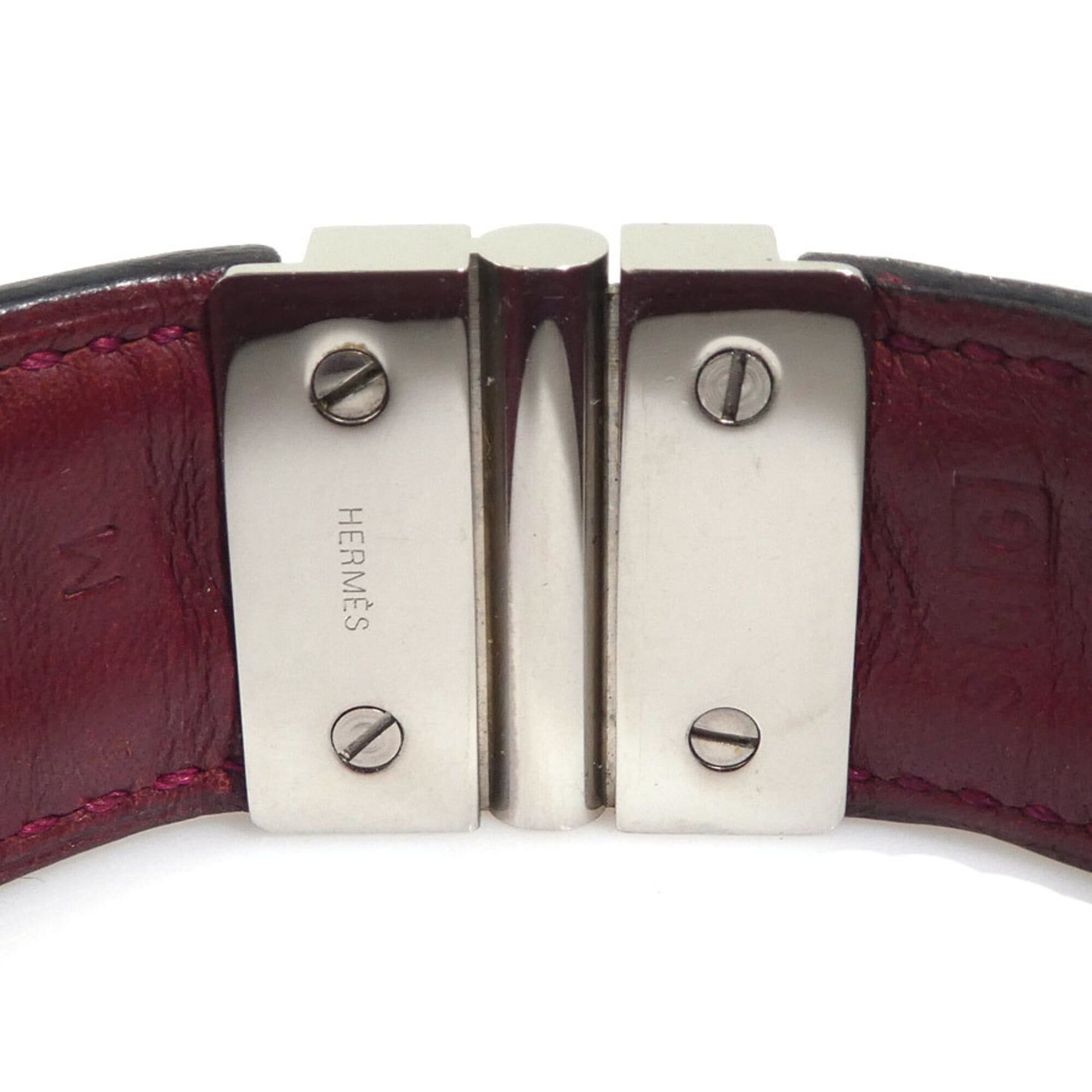 Hermes Hermes Bracelet Leather Metal Burgundy Silver Women's e61815a Size ONE SIZE - 5 Thumbnail