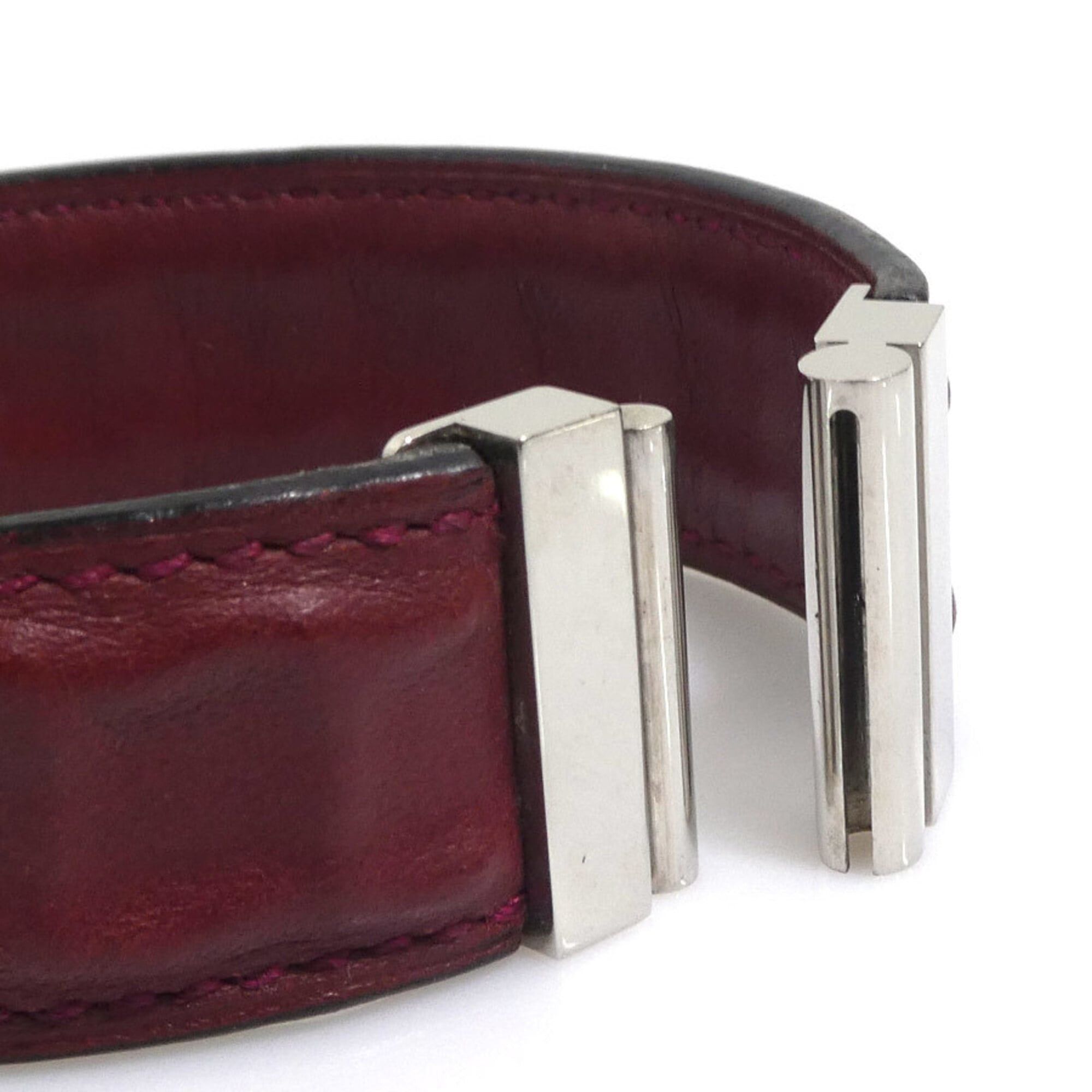 Hermes Hermes Bracelet Leather Metal Burgundy Silver Women's e61815a Size ONE SIZE - 6 Thumbnail
