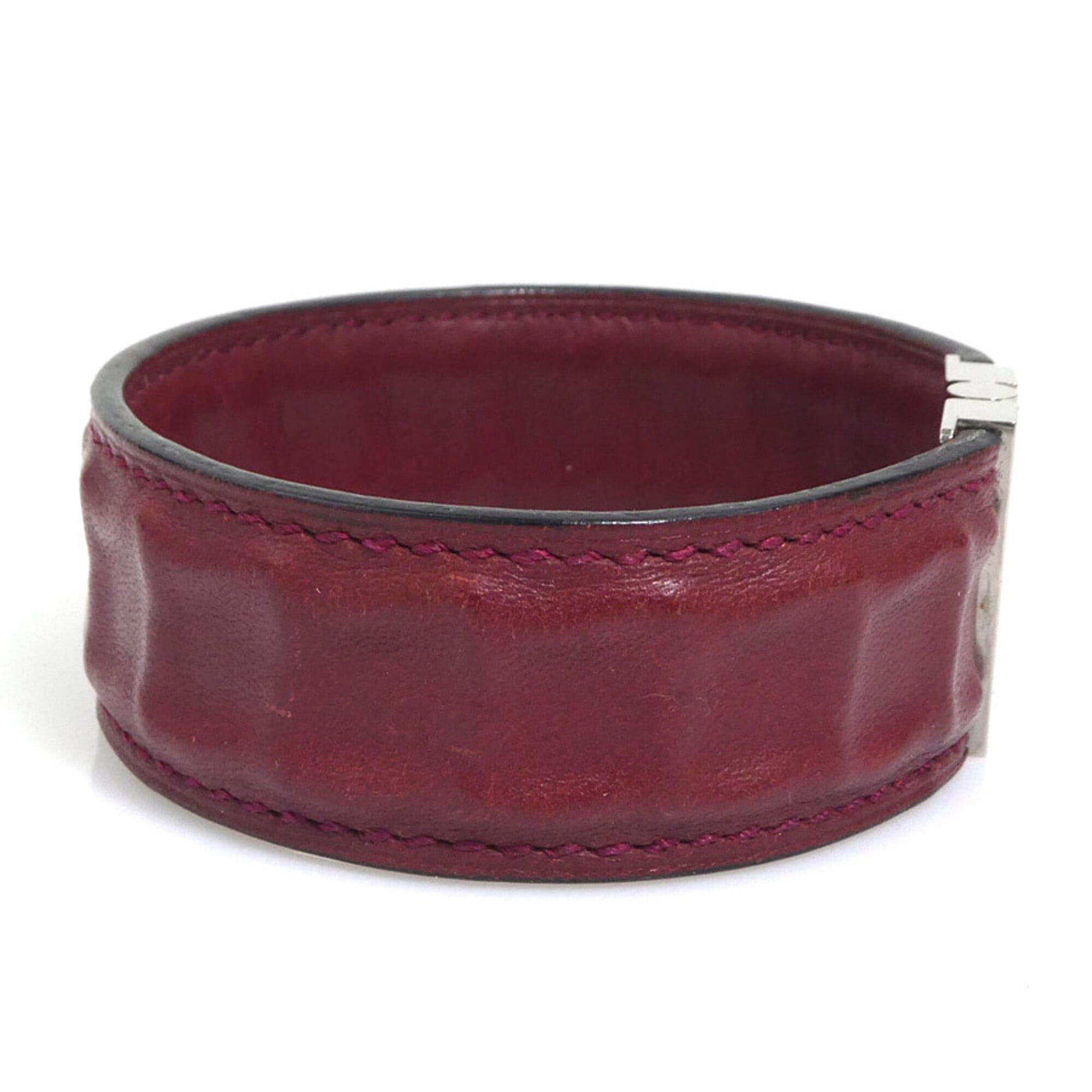 Hermes Hermes Bracelet Leather Metal Burgundy Silver Women's e61815a Size ONE SIZE - 2 Thumbnail